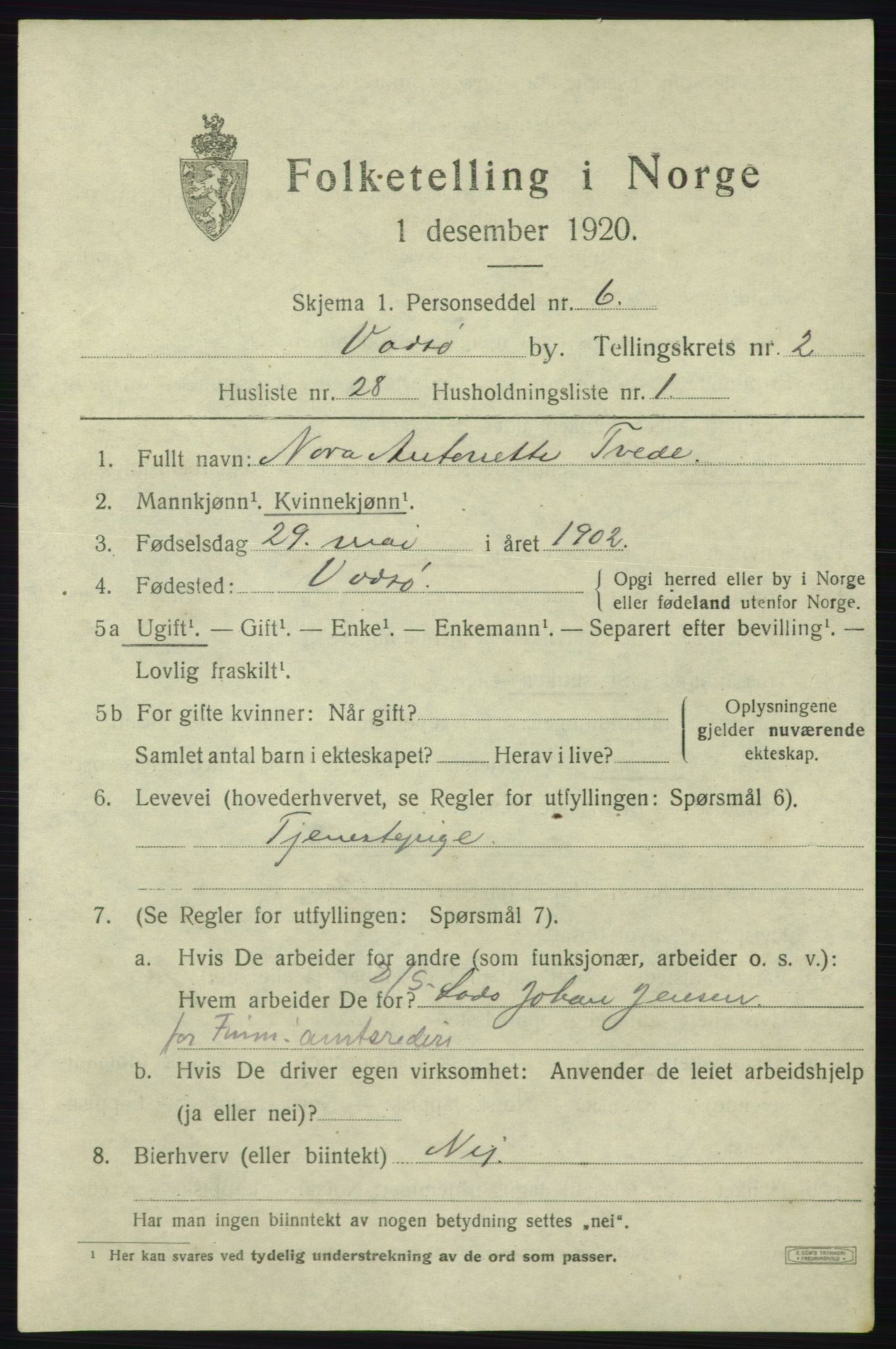 SATØ, 1920 census for Vadsø, 1920, p. 3703