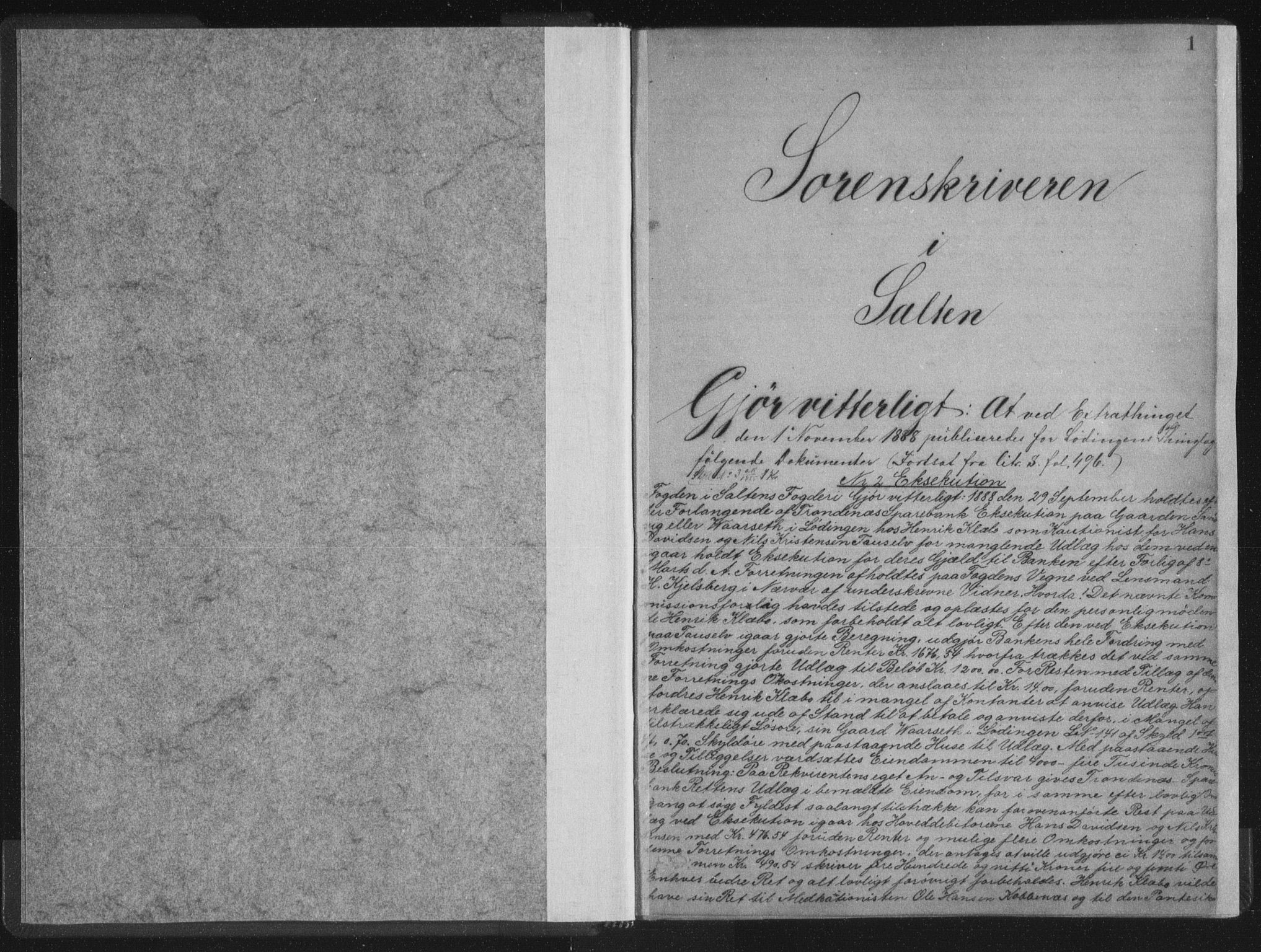 Salten sorenskriveri, SAT/A-4578/1/2/2C/L0024: Mortgage book no. UI, 1888-1890, p. 1