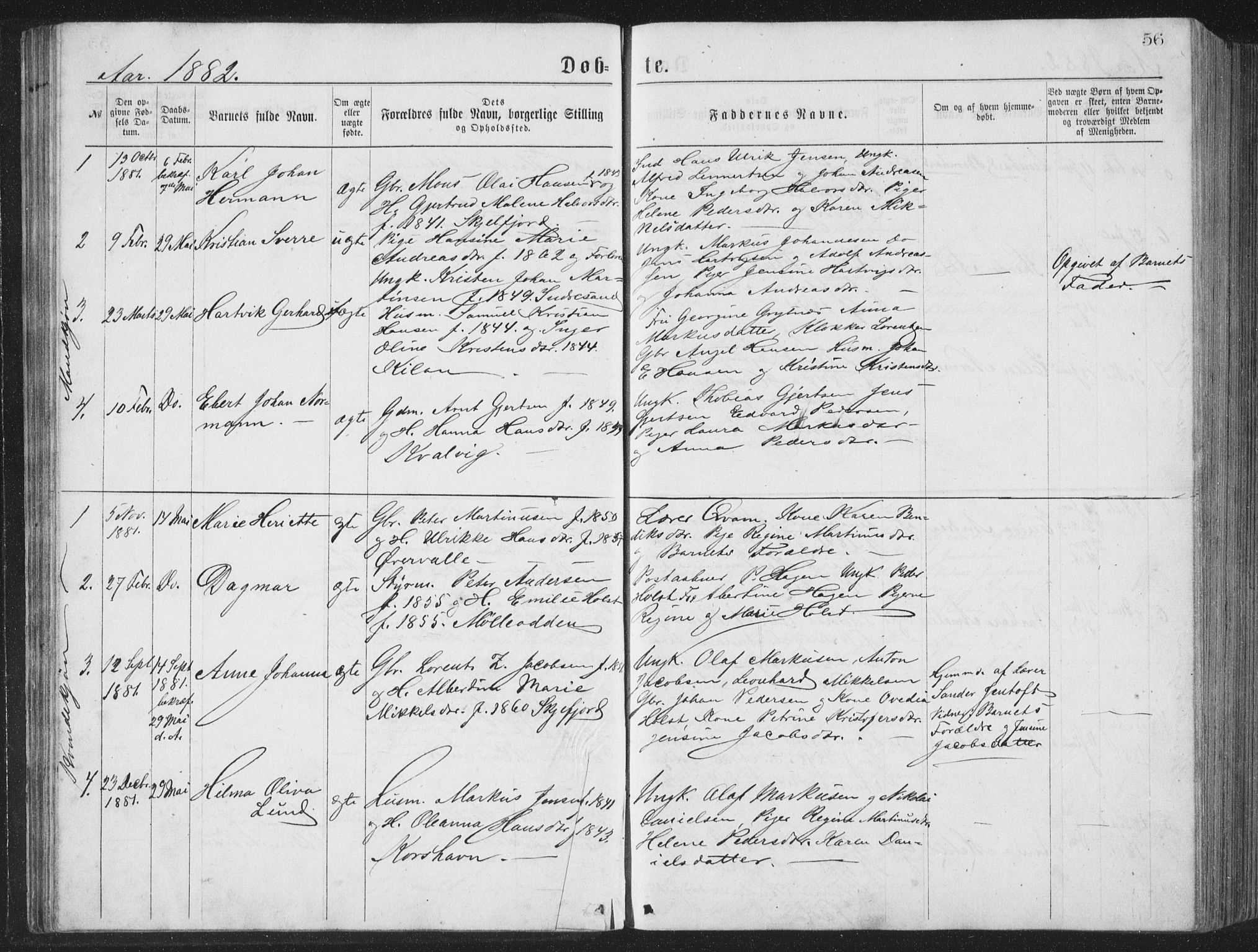 Ministerialprotokoller, klokkerbøker og fødselsregistre - Nordland, SAT/A-1459/885/L1213: Parish register (copy) no. 885C02, 1874-1892, p. 56