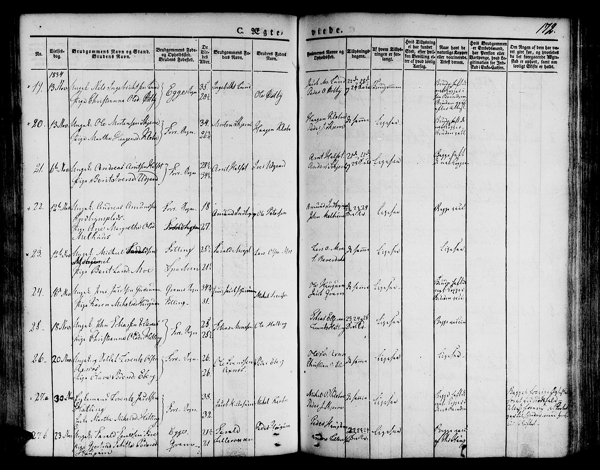 Ministerialprotokoller, klokkerbøker og fødselsregistre - Nord-Trøndelag, AV/SAT-A-1458/746/L0445: Parish register (official) no. 746A04, 1826-1846, p. 172