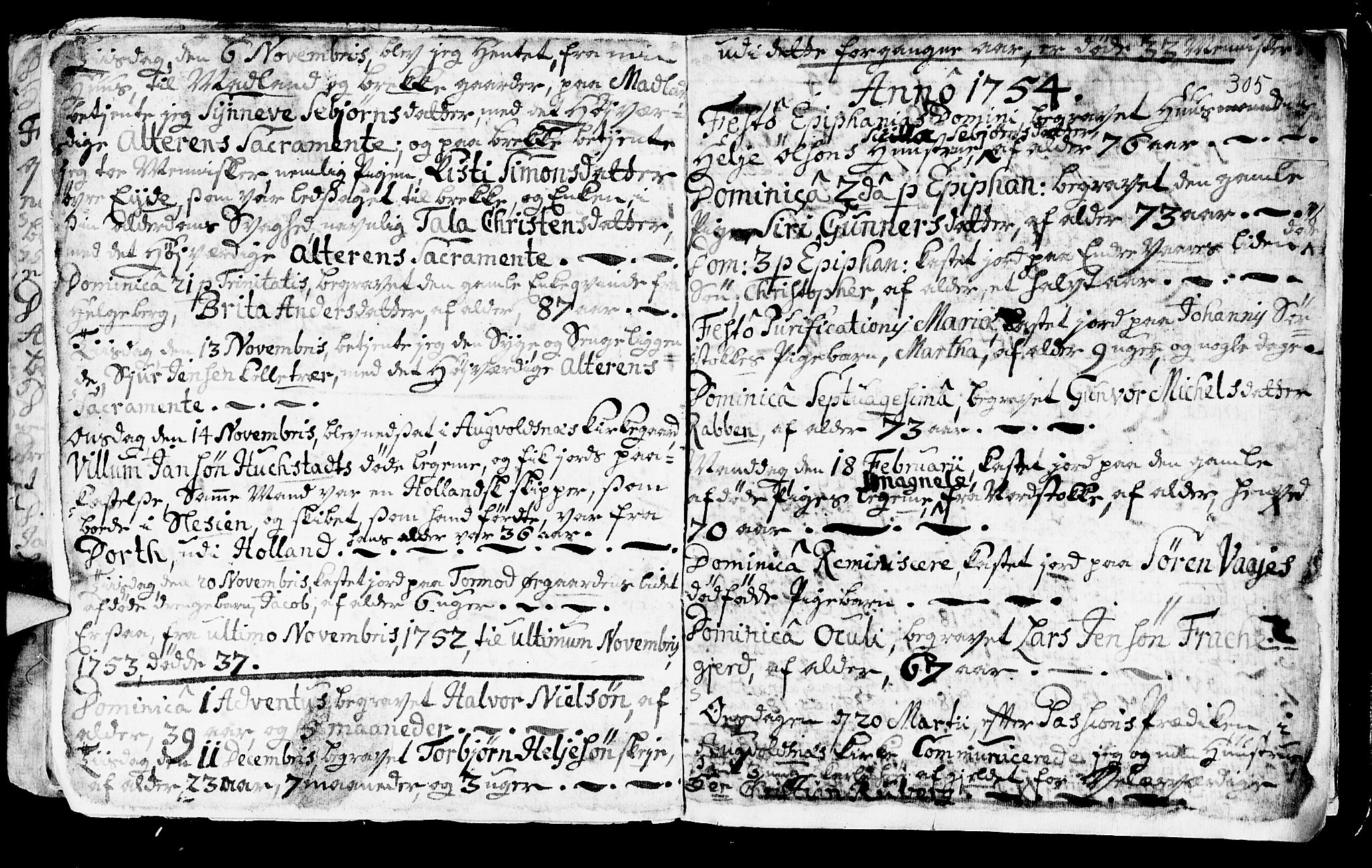 Avaldsnes sokneprestkontor, SAST/A -101851/H/Ha/Haa/L0001: Parish register (official) no. A 1, 1711-1764, p. 305