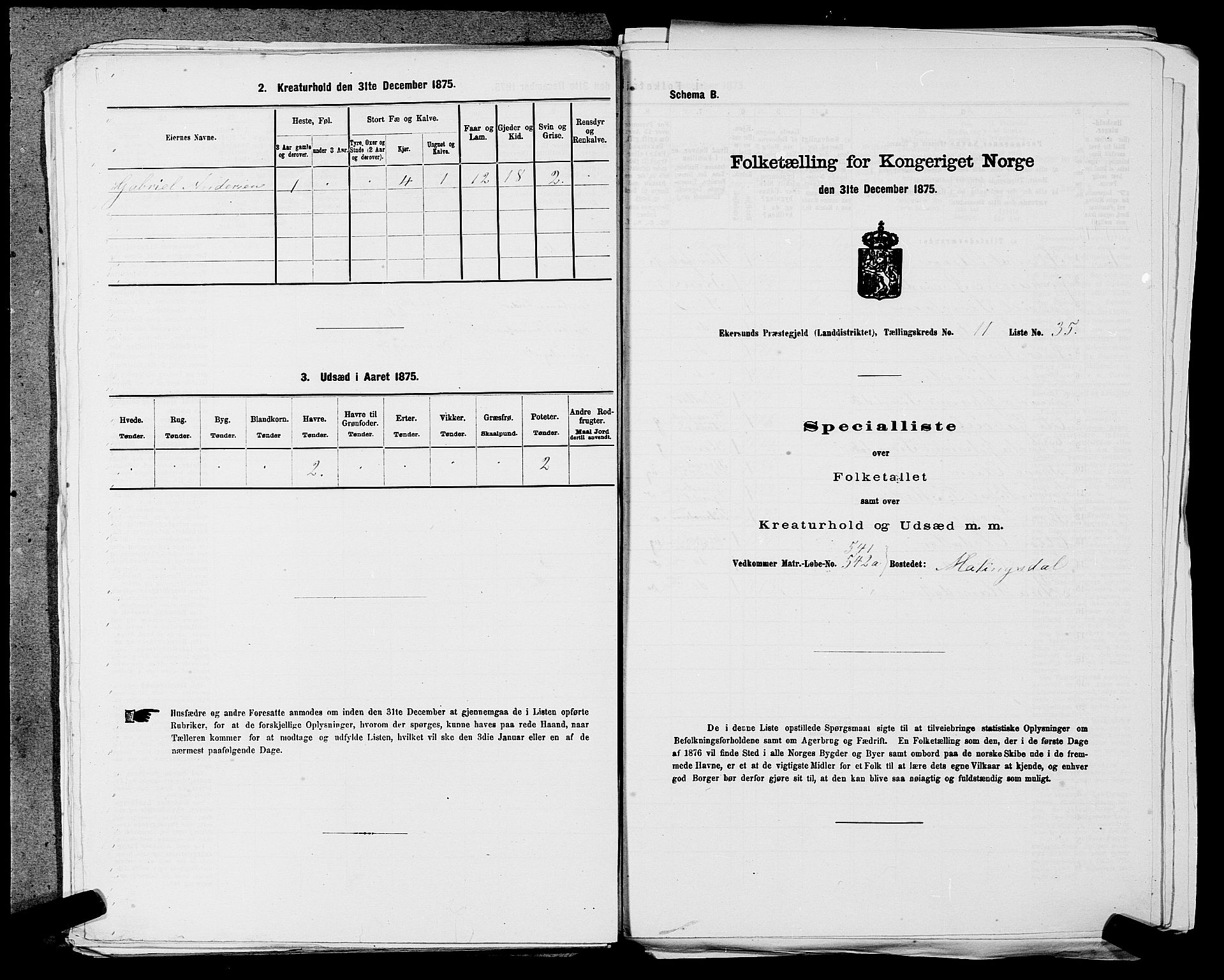 SAST, 1875 census for 1116L Eigersund/Eigersund og Ogna, 1875, p. 1270