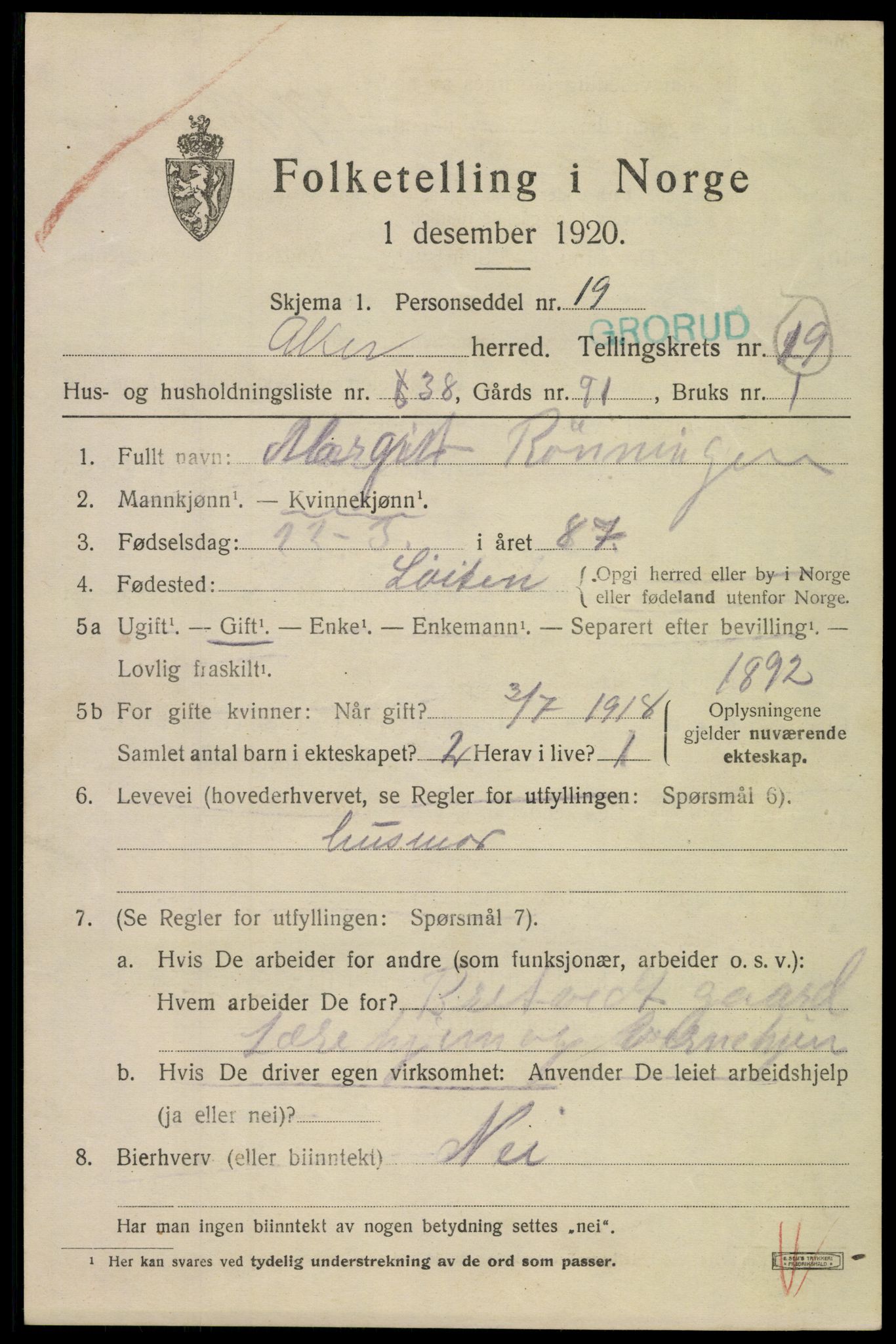 SAO, 1920 census for Aker, 1920, p. 117394