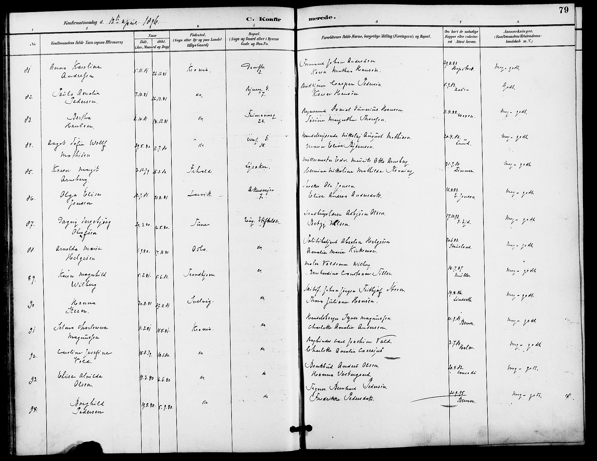 Gamle Aker prestekontor Kirkebøker, AV/SAO-A-10617a/F/L0009: Parish register (official) no. 9, 1890-1898, p. 79