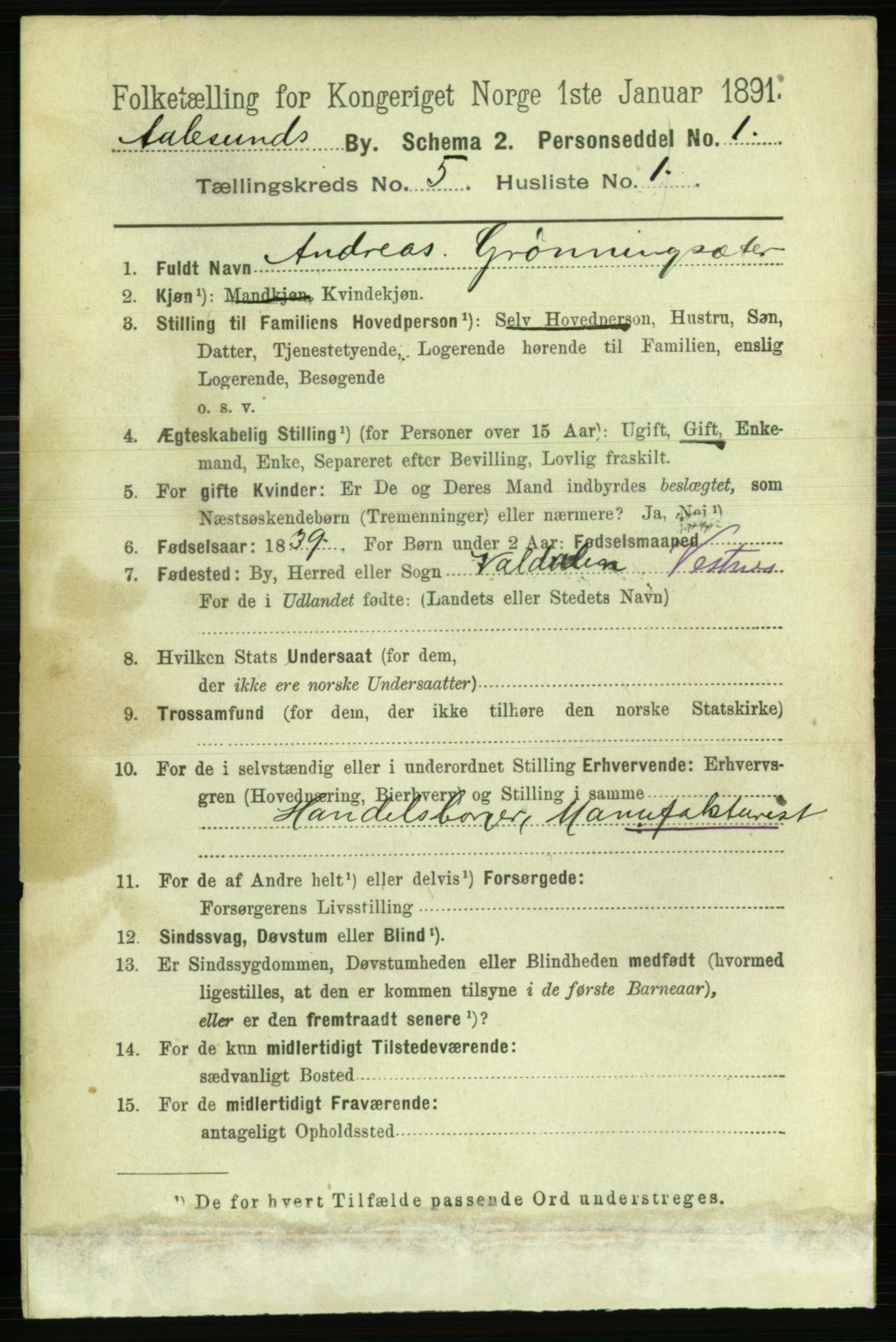 RA, 1891 census for 1501 Ålesund, 1891, p. 3515