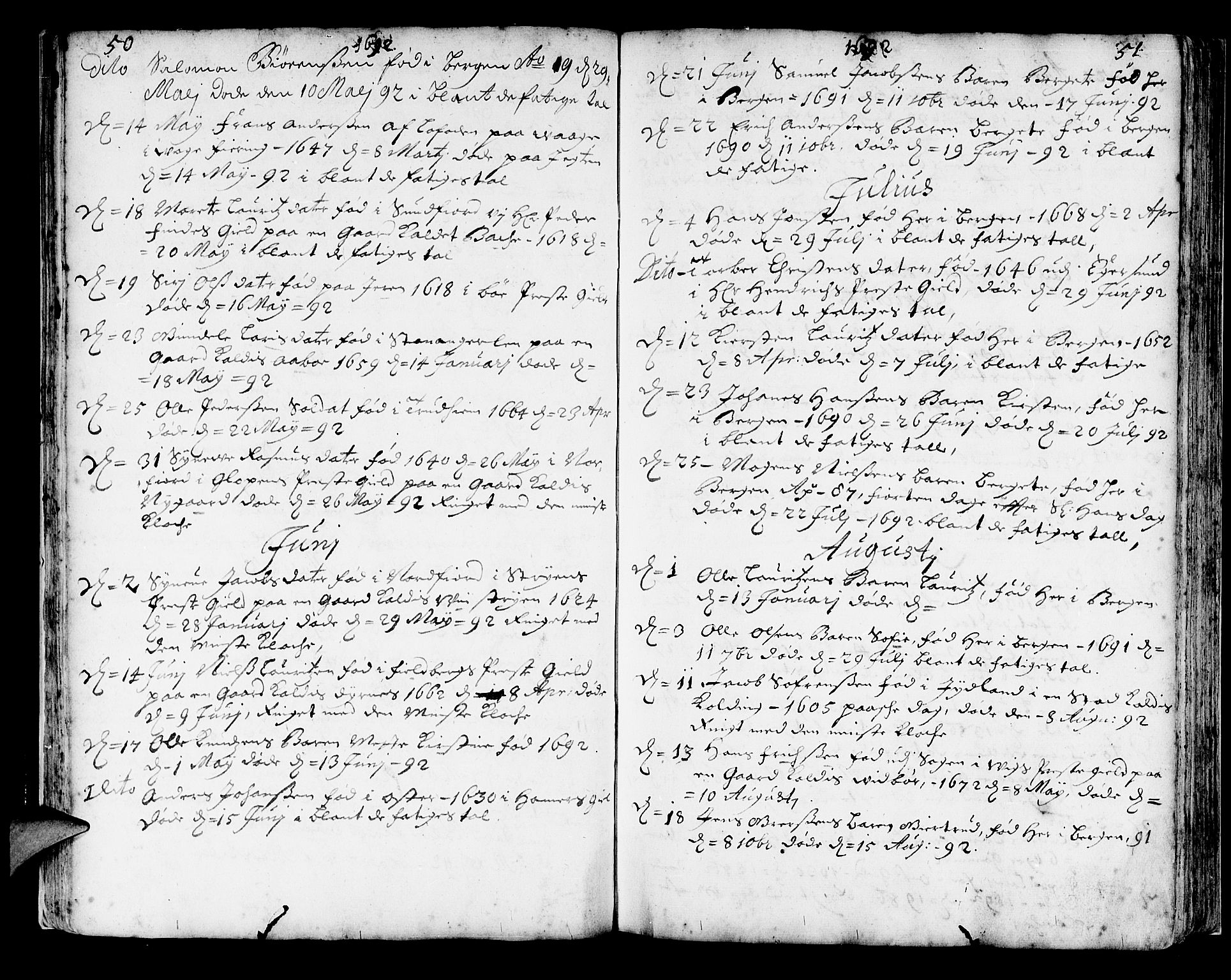 Korskirken sokneprestembete, AV/SAB-A-76101/H/Haa/L0010: Parish register (official) no. A 10, 1688-1703, p. 50-51