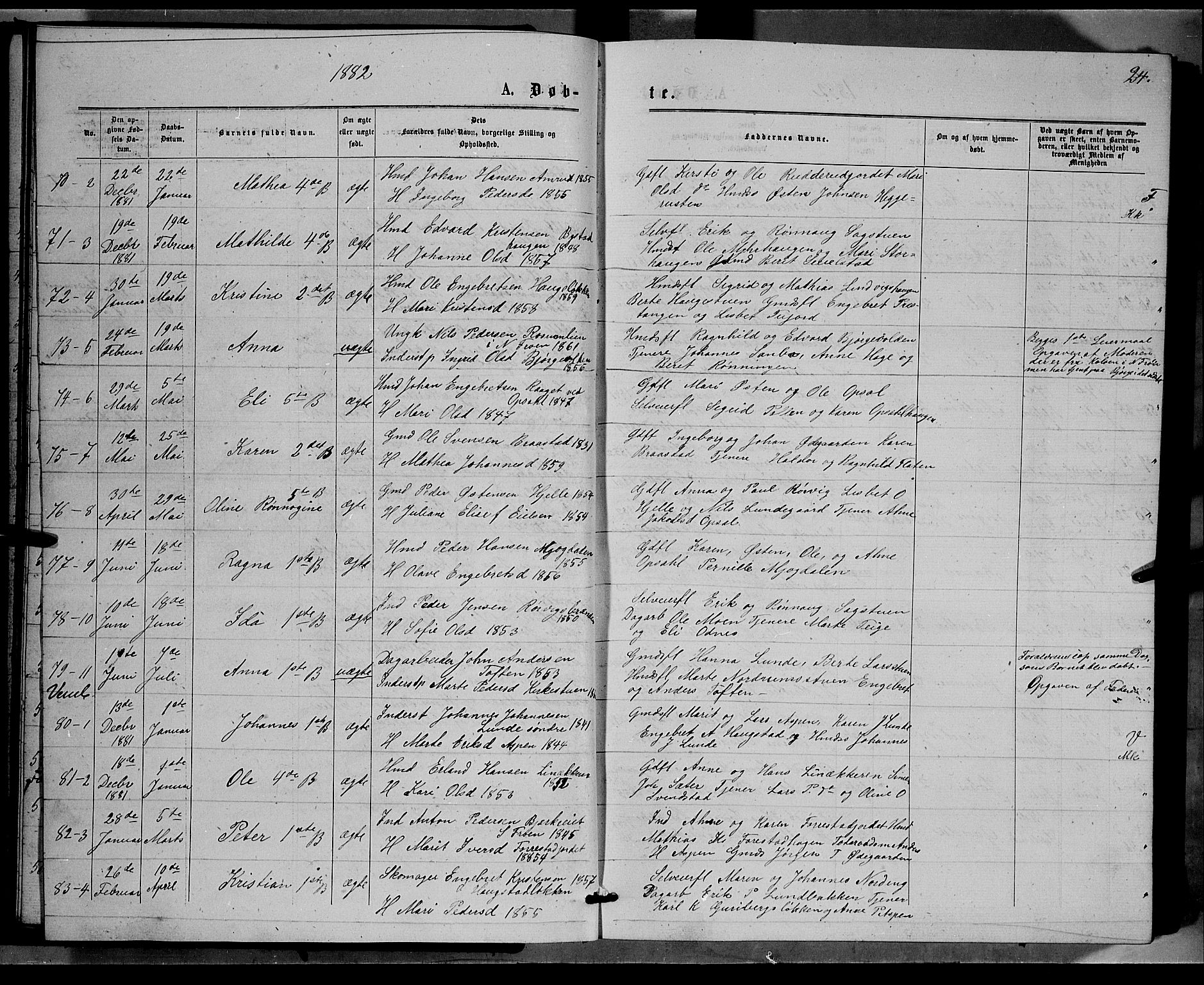 Ringebu prestekontor, AV/SAH-PREST-082/H/Ha/Hab/L0006: Parish register (copy) no. 6, 1880-1898, p. 24