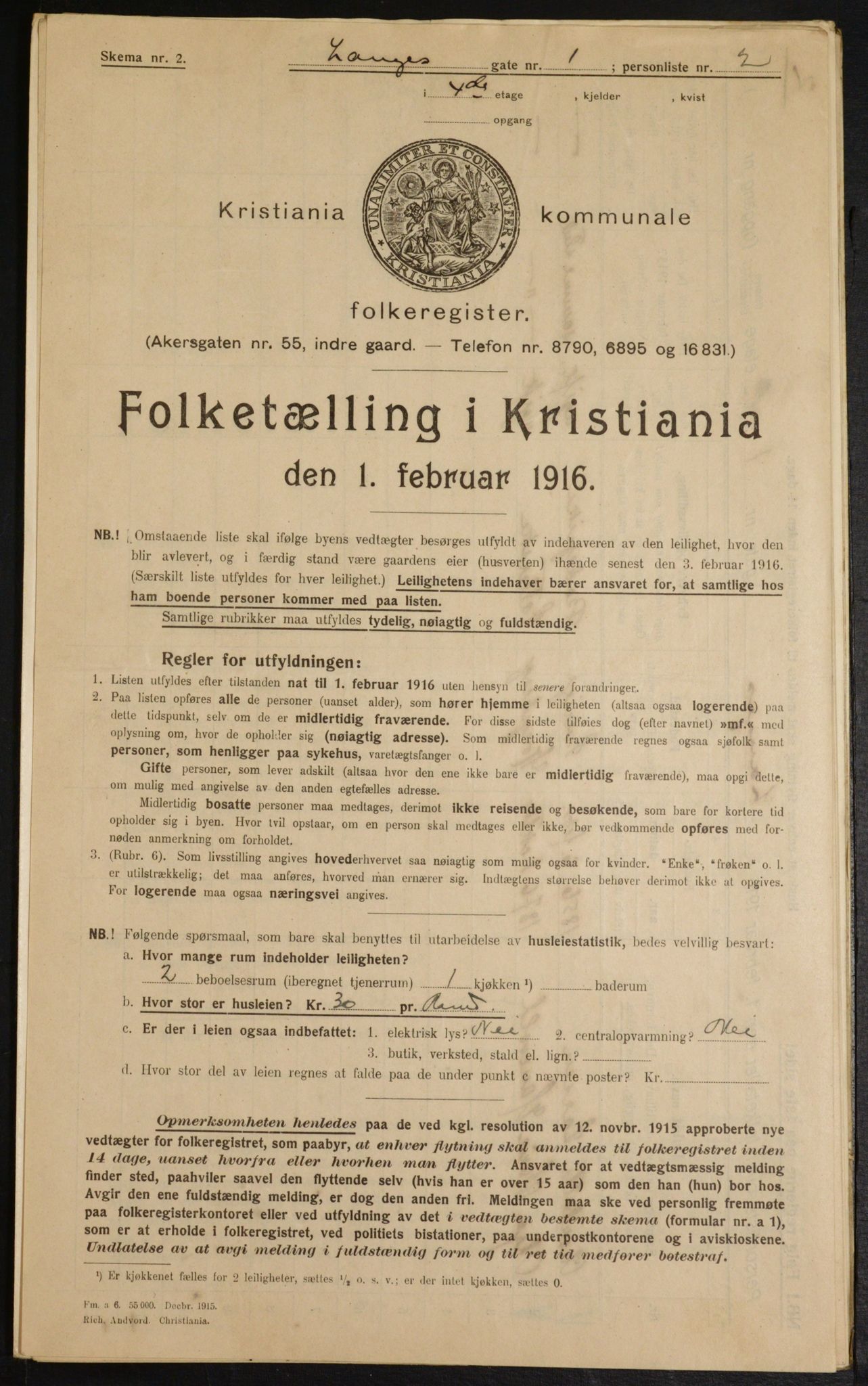 OBA, Municipal Census 1916 for Kristiania, 1916, p. 57480