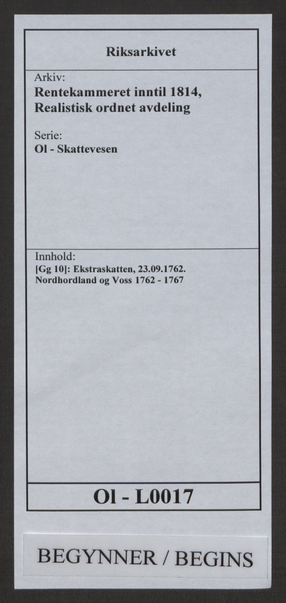 Rentekammeret inntil 1814, Realistisk ordnet avdeling, RA/EA-4070/Ol/L0017: [Gg 10]: Ekstraskatten, 23.09.1762. Nordhordland og Voss, 1762-1767, p. 1