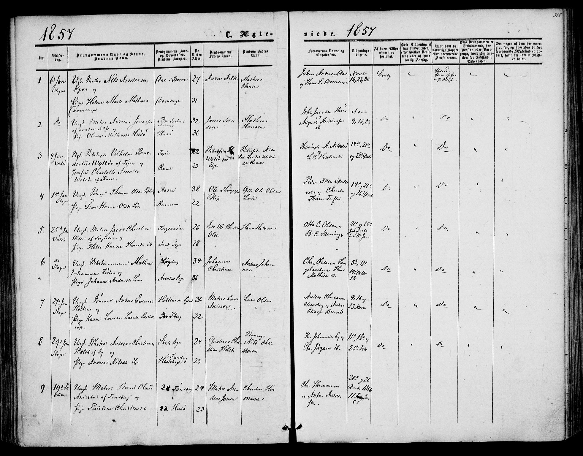 Sem kirkebøker, SAKO/A-5/F/Fa/L0007: Parish register (official) no. I 7, 1856-1865, p. 315