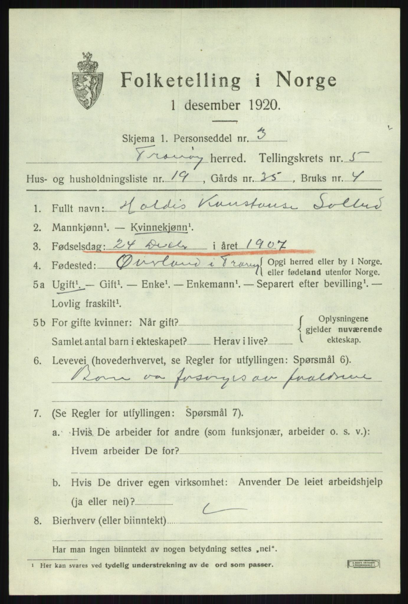 SATØ, 1920 census for Tranøy, 1920, p. 2595