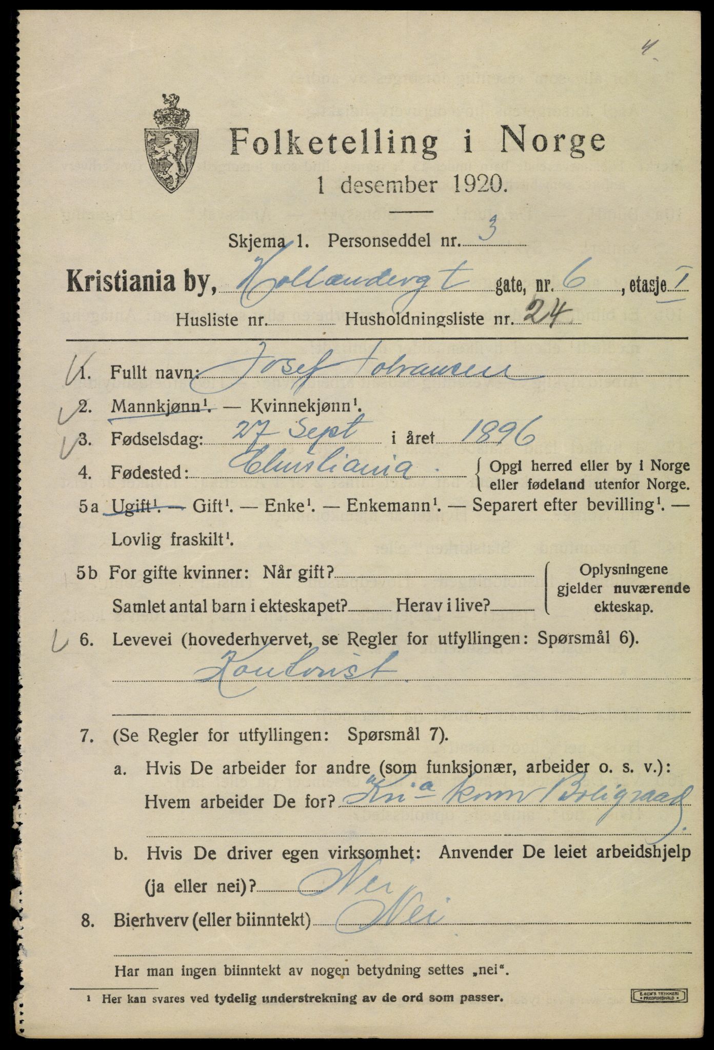 SAO, 1920 census for Kristiania, 1920, p. 296525