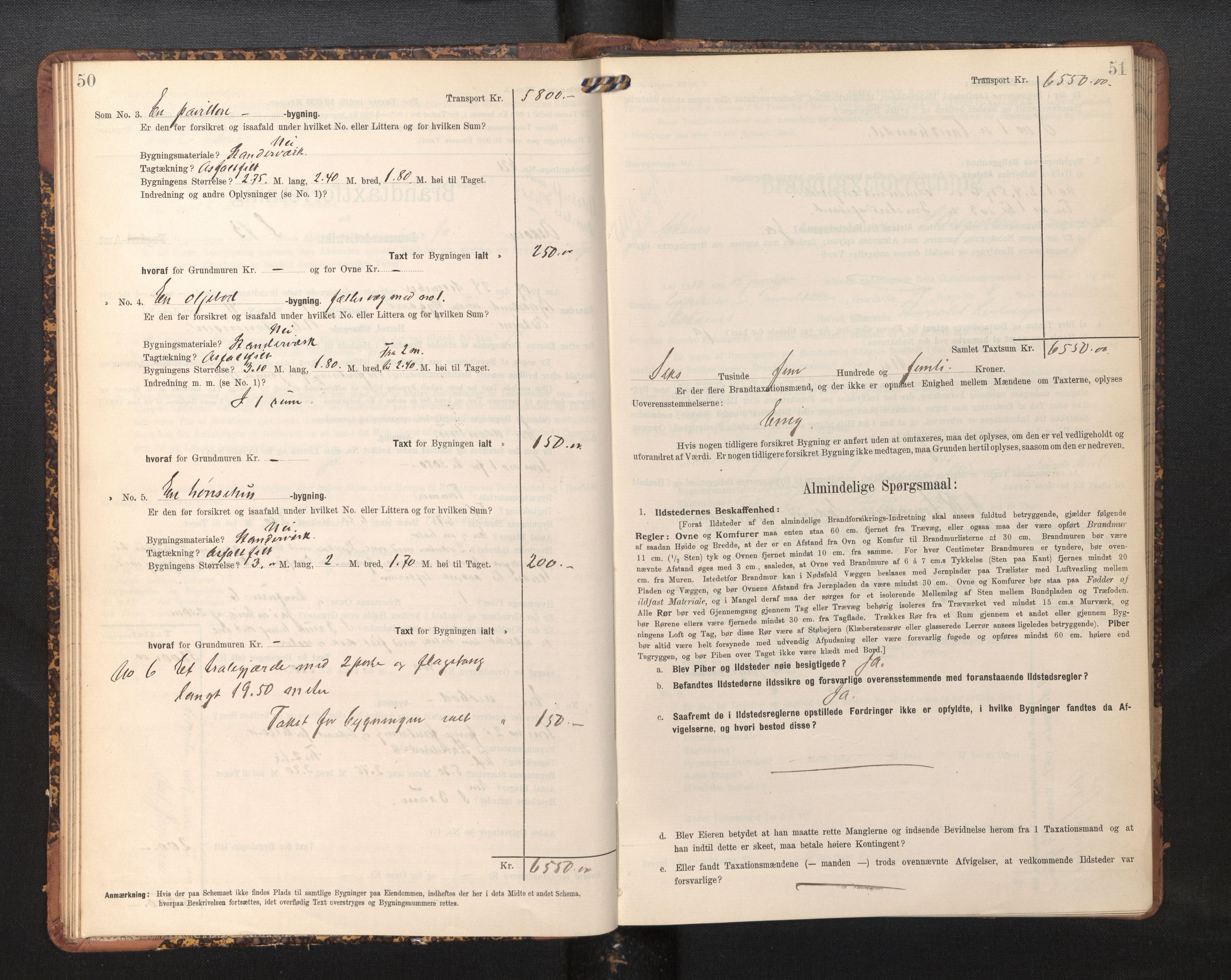 Lensmannen i Askøy, AV/SAB-A-31001/0012/L0006: Branntakstprotokoll, skjematakst, Laksevåg, 1907-1917, p. 50-51
