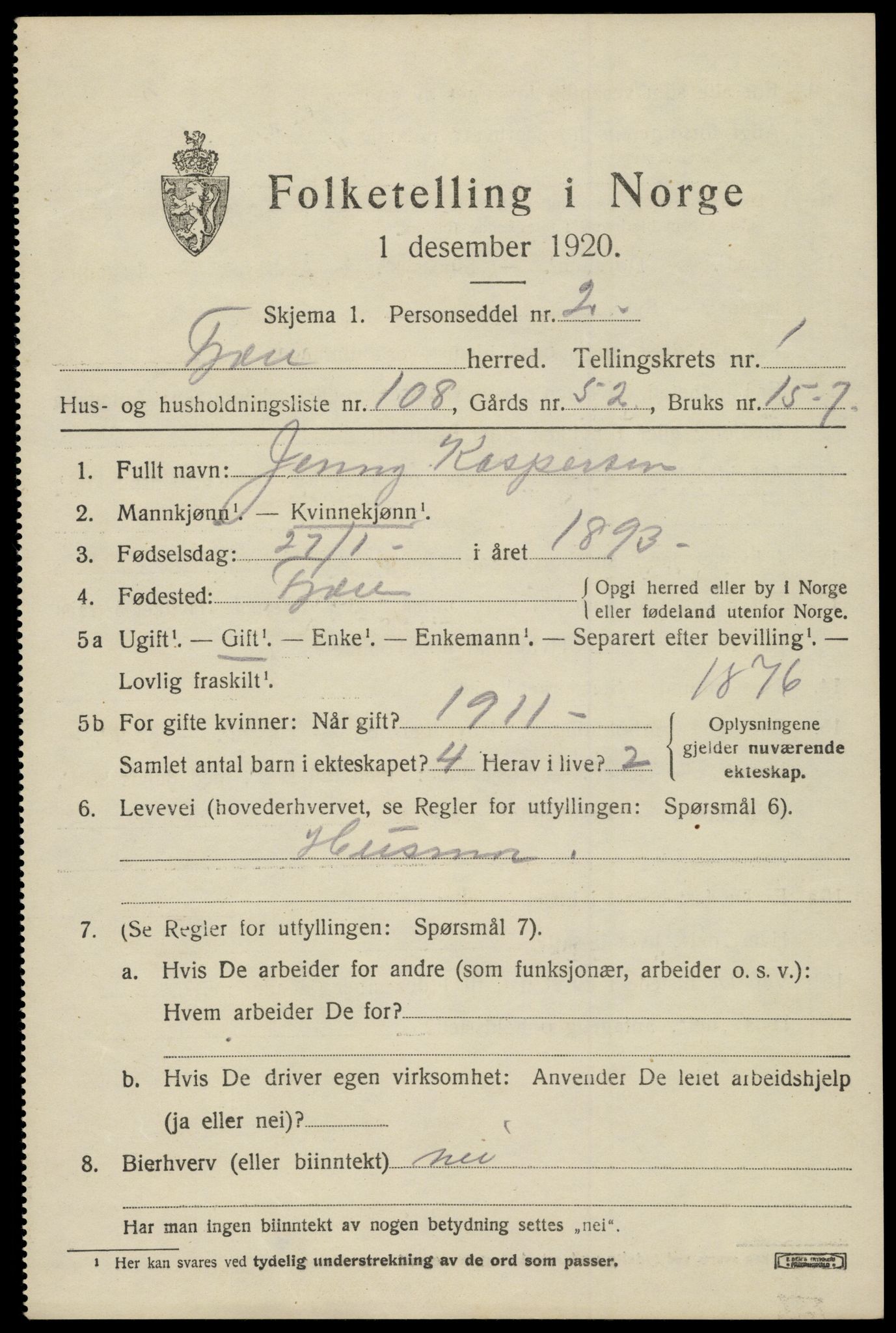 SAK, 1920 census for Fjære, 1920, p. 3249