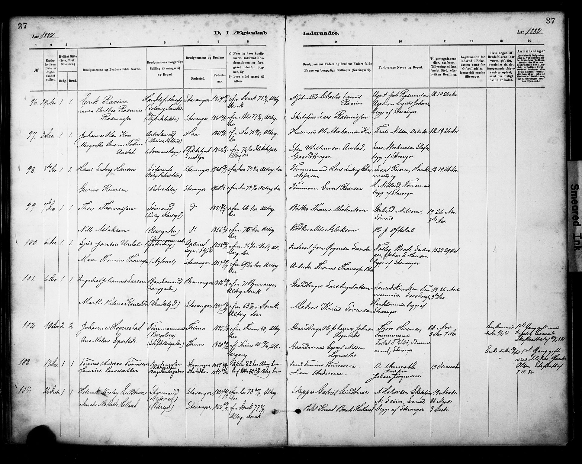 St. Petri sokneprestkontor, AV/SAST-A-101813/001/30/30BA/L0018: Parish register (official) no. A 19, 1879-1900, p. 37