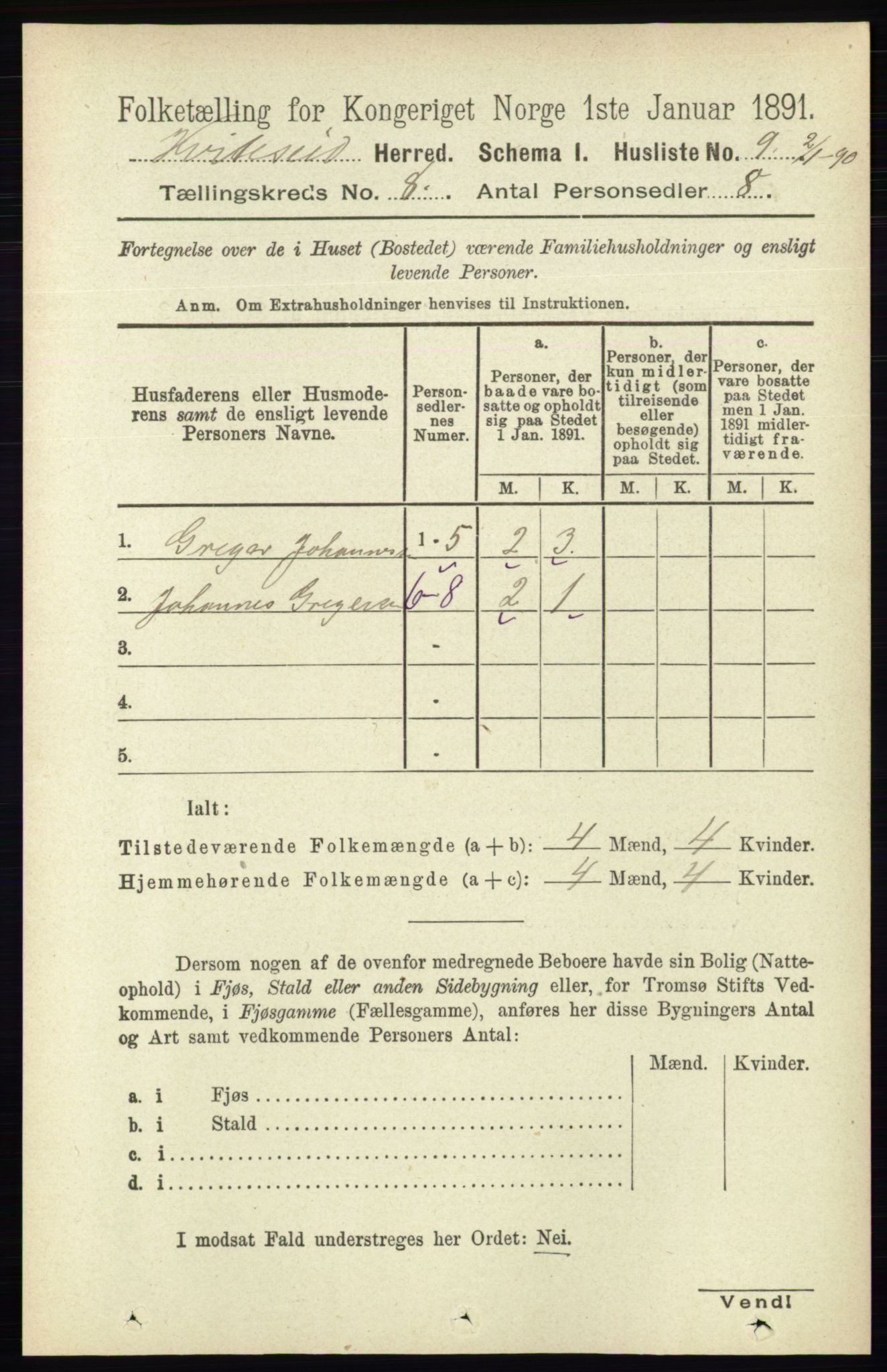 RA, 1891 census for 0829 Kviteseid, 1891, p. 1557