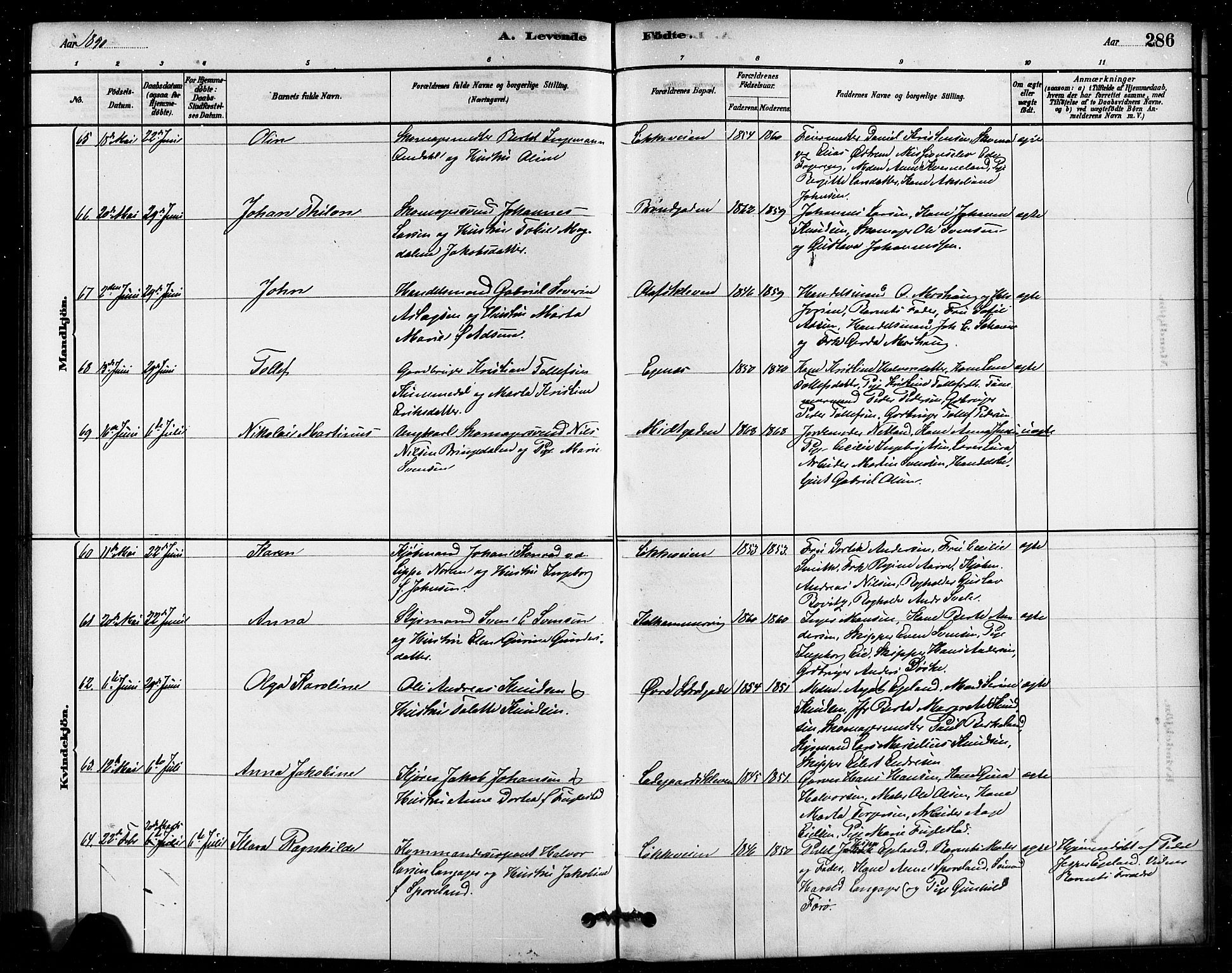 Domkirken sokneprestkontor, AV/SAST-A-101812/001/30/30BB/L0015: Parish register (copy) no. B 15, 1880-1891, p. 286