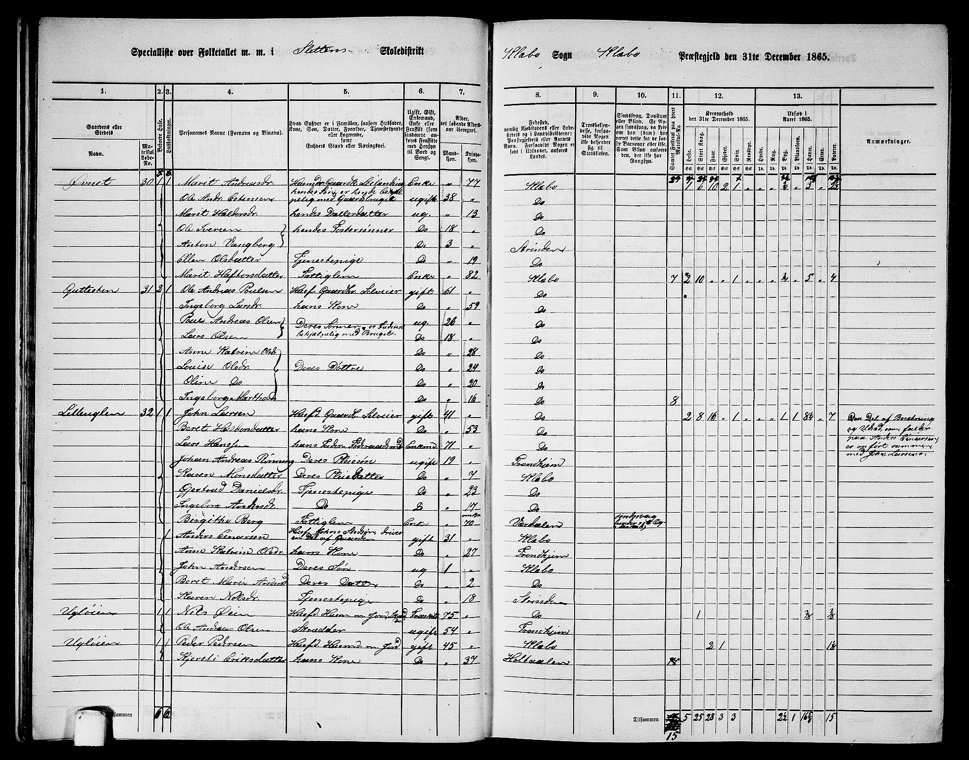 RA, 1865 census for Klæbu, 1865, p. 23