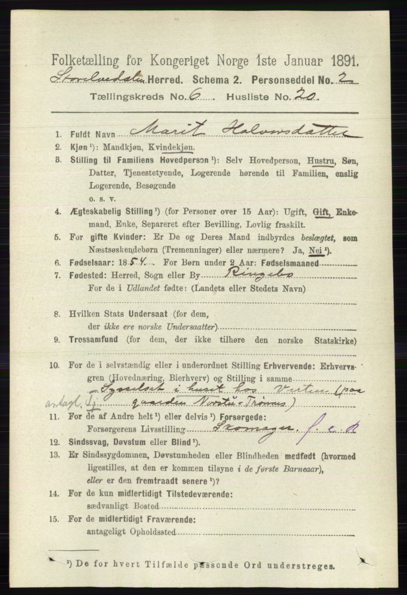 RA, 1891 census for 0430 Stor-Elvdal, 1891, p. 2272
