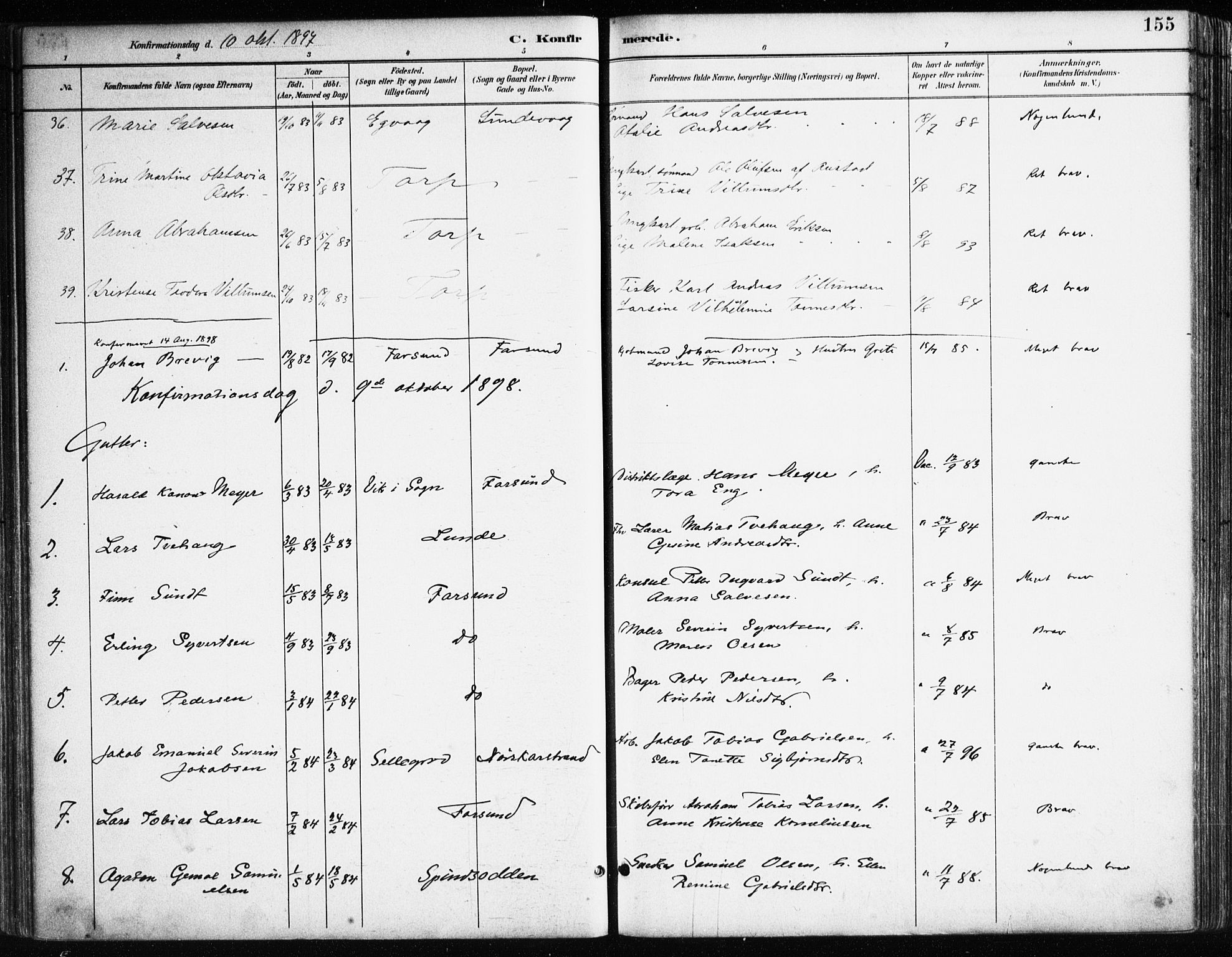 Farsund sokneprestkontor, SAK/1111-0009/F/Fa/L0006: Parish register (official) no. A 6, 1887-1920, p. 155