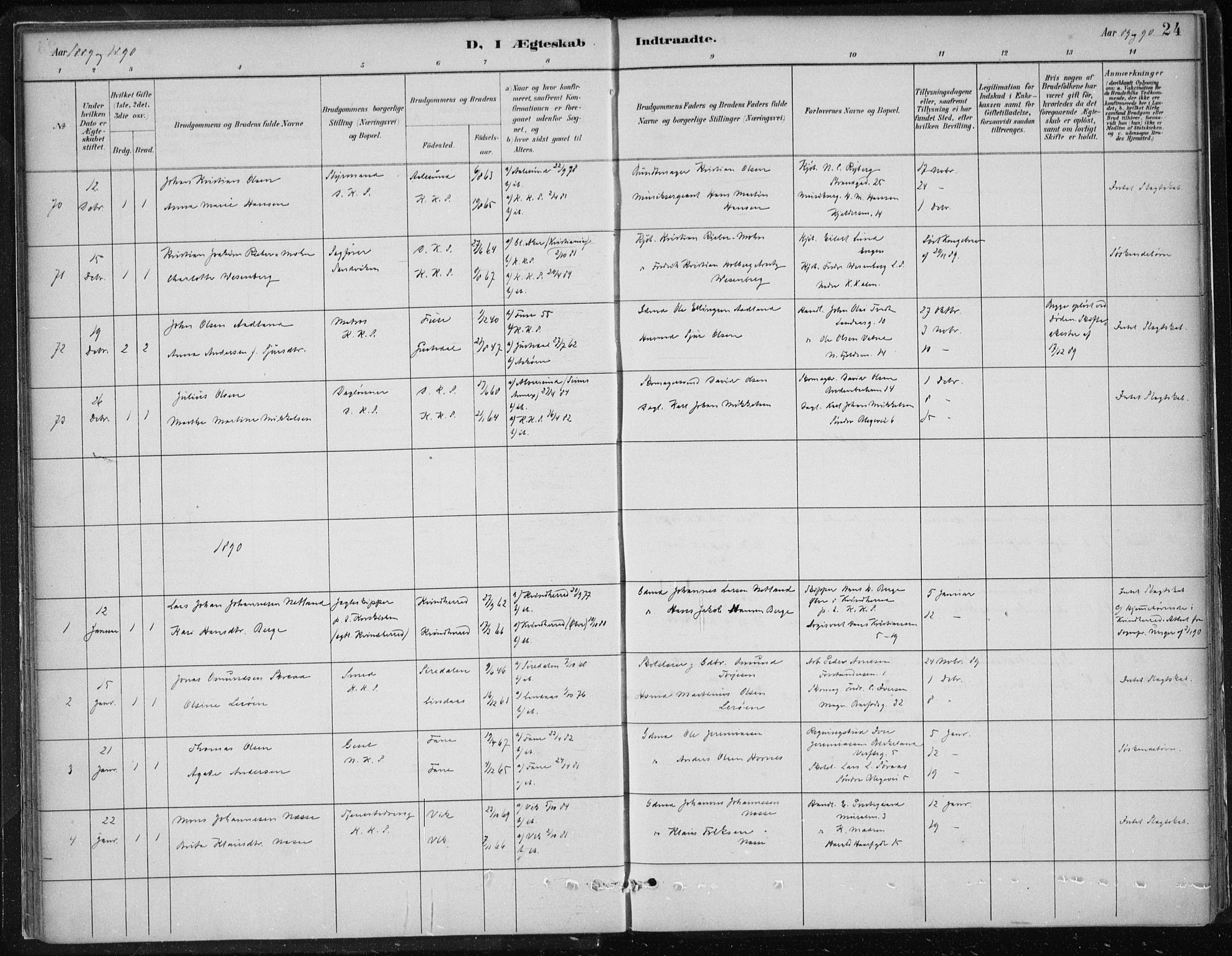 Korskirken sokneprestembete, AV/SAB-A-76101/H/Hab: Parish register (copy) no. D 3, 1887-1906, p. 24