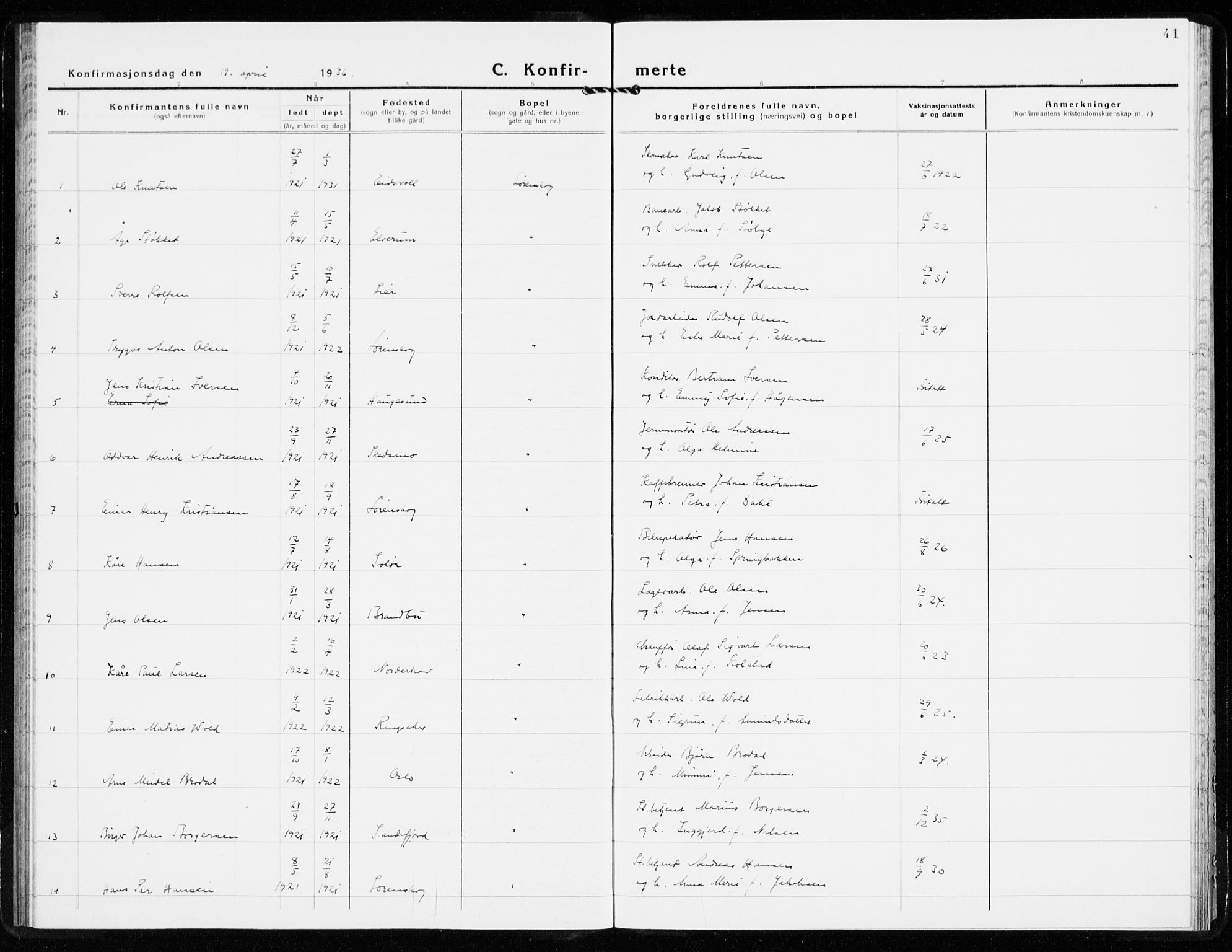 Skedsmo prestekontor Kirkebøker, SAO/A-10033a/F/Fb/L0004: Parish register (official) no. II 4, 1931-1943, p. 41