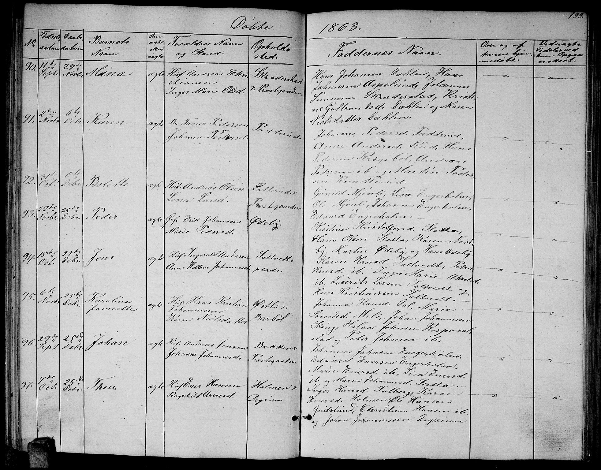 Enebakk prestekontor Kirkebøker, SAO/A-10171c/G/Ga/L0004: Parish register (copy) no. I 4, 1850-1866, p. 199