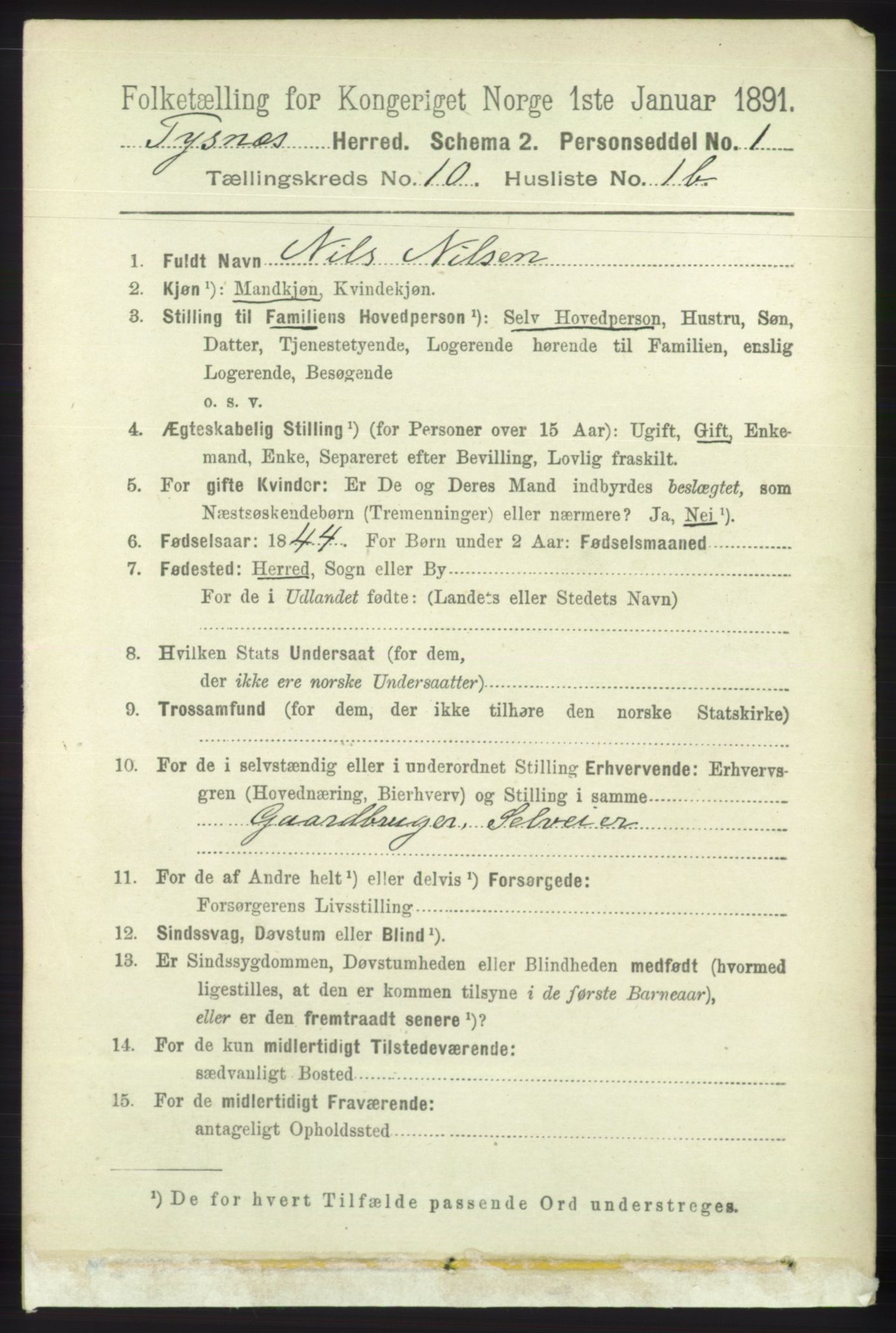 RA, 1891 census for 1223 Tysnes, 1891, p. 4855