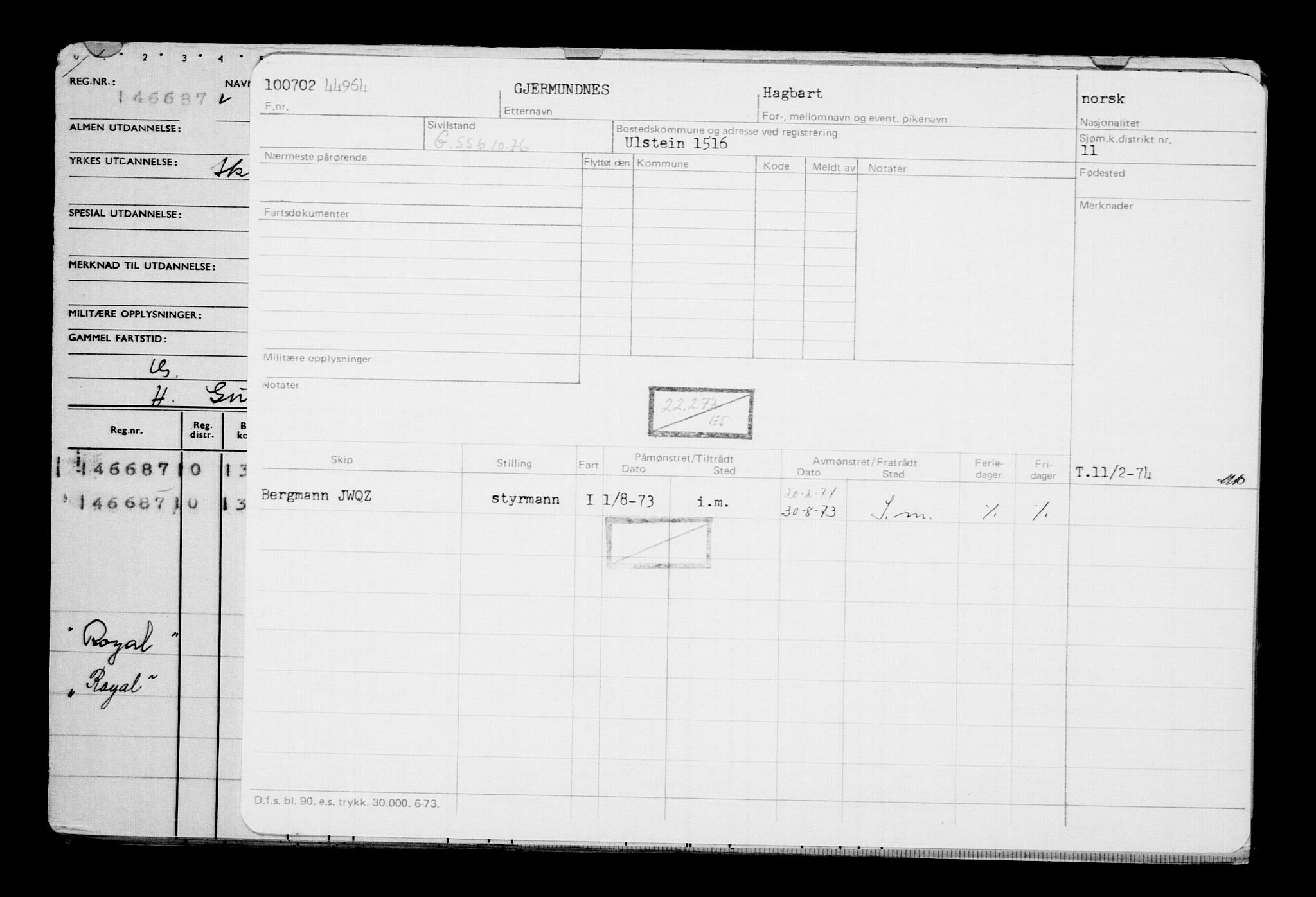 Direktoratet for sjømenn, AV/RA-S-3545/G/Gb/L0045: Hovedkort, 1902, p. 98