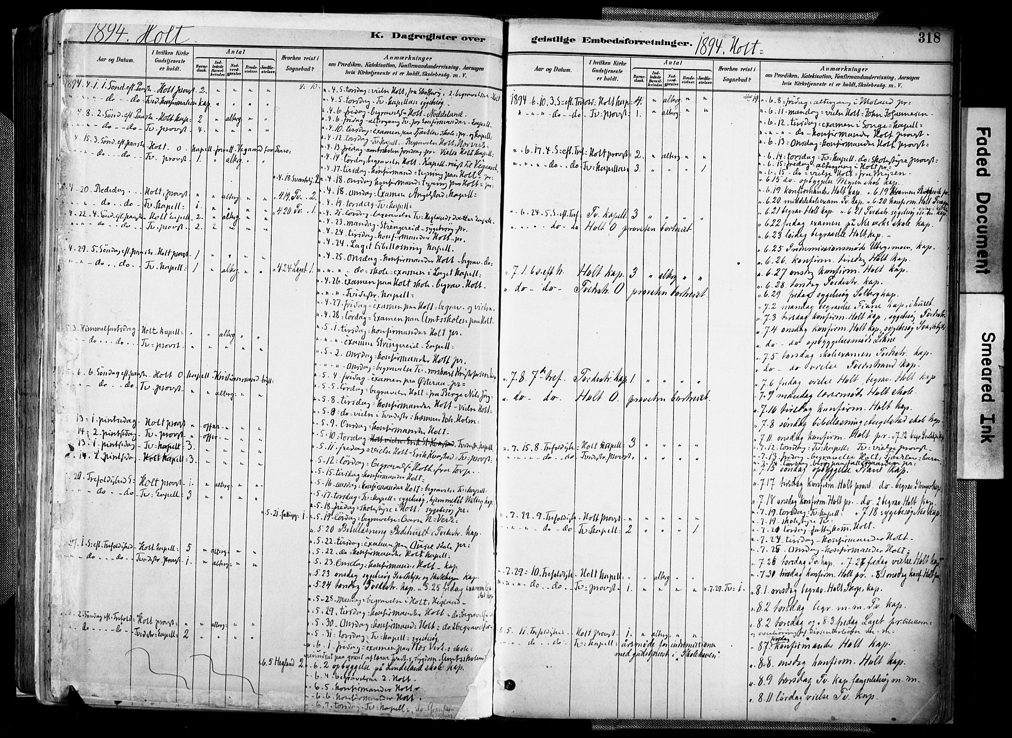 Holt sokneprestkontor, AV/SAK-1111-0021/F/Fa/L0012: Parish register (official) no. A 12, 1885-1907, p. 318