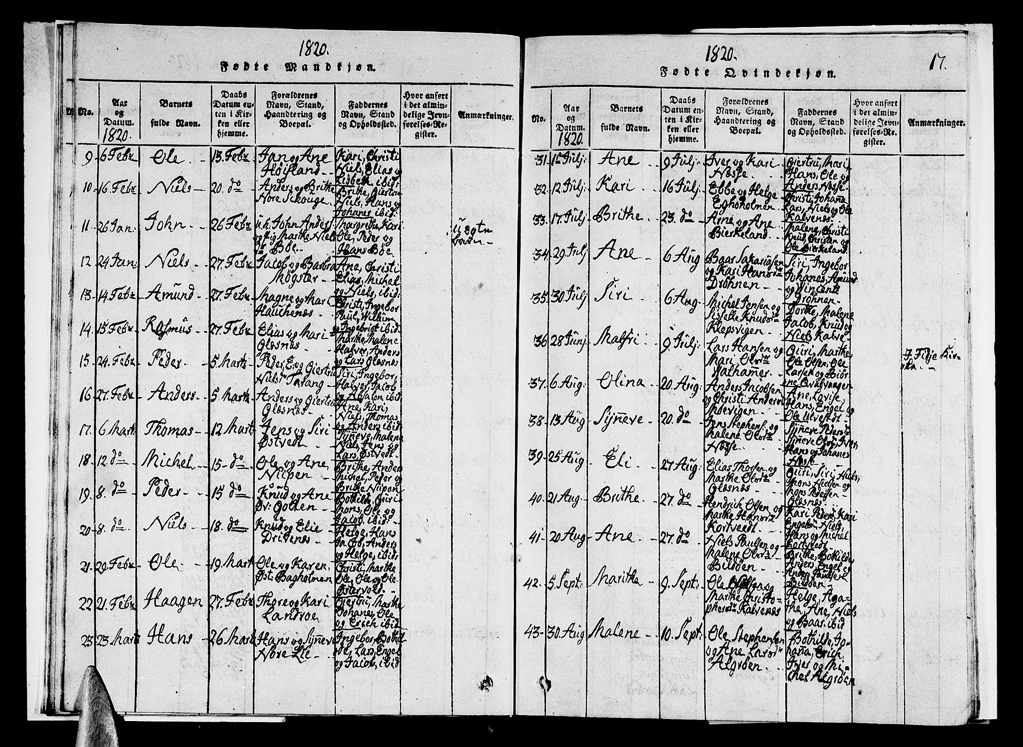 Sund sokneprestembete, AV/SAB-A-99930: Parish register (copy) no. A 1, 1816-1827, p. 17