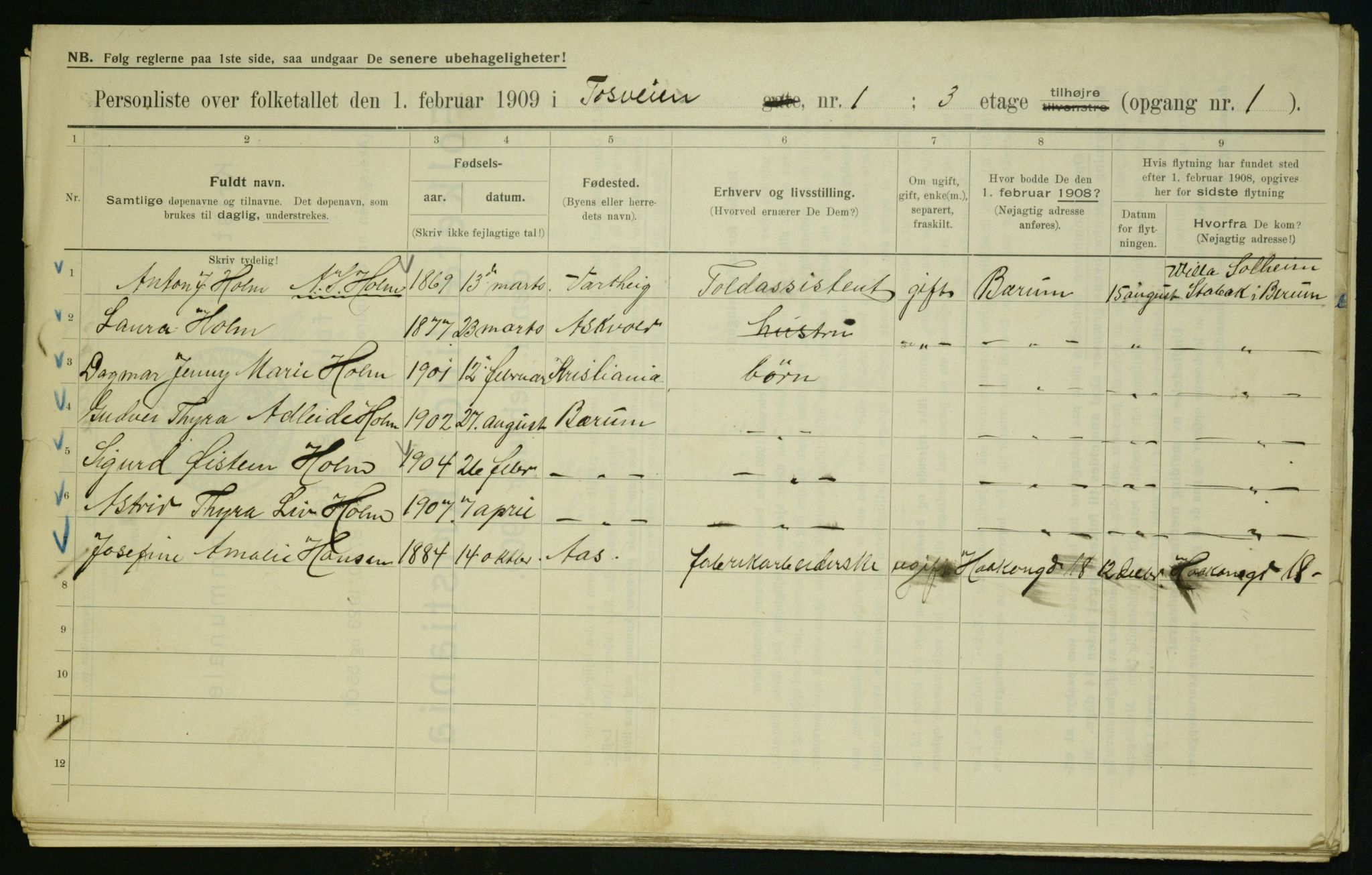 OBA, Municipal Census 1909 for Kristiania, 1909, p. 22296