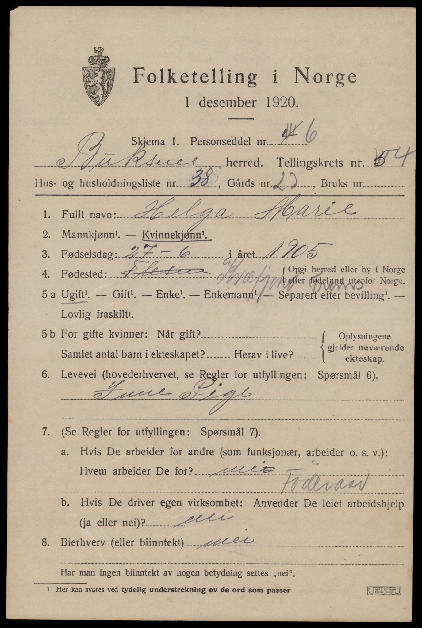 SAT, 1920 census for Buksnes, 1920, p. 5071