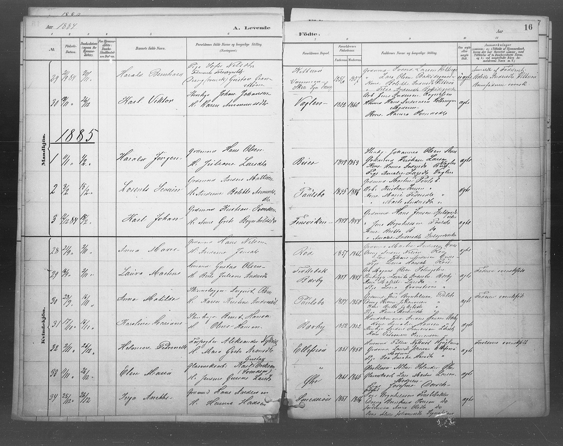 Idd prestekontor Kirkebøker, SAO/A-10911/F/Fb/L0002: Parish register (official) no. II 2, 1882-1923, p. 16