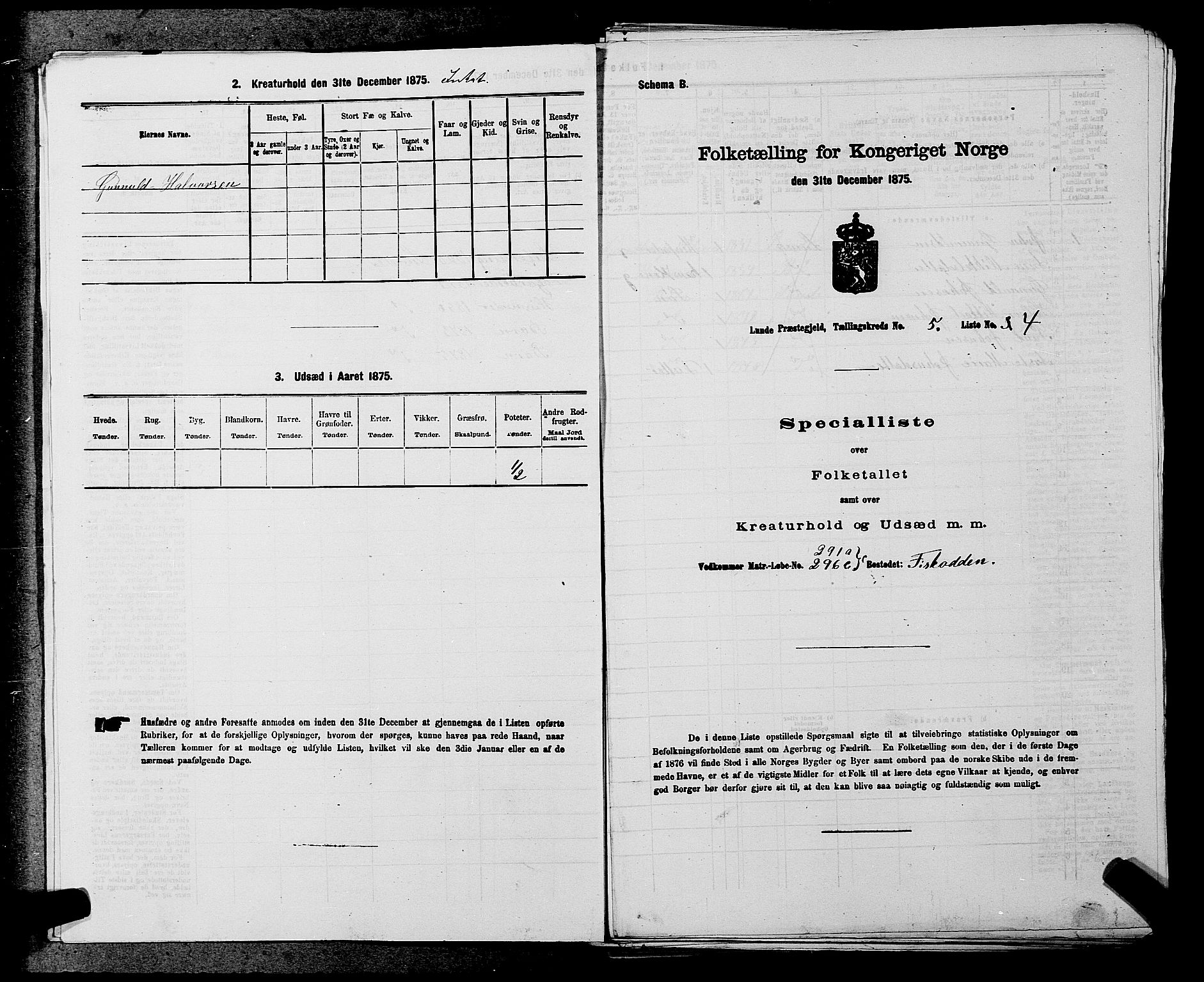 SAKO, 1875 census for 0820P Lunde, 1875, p. 663