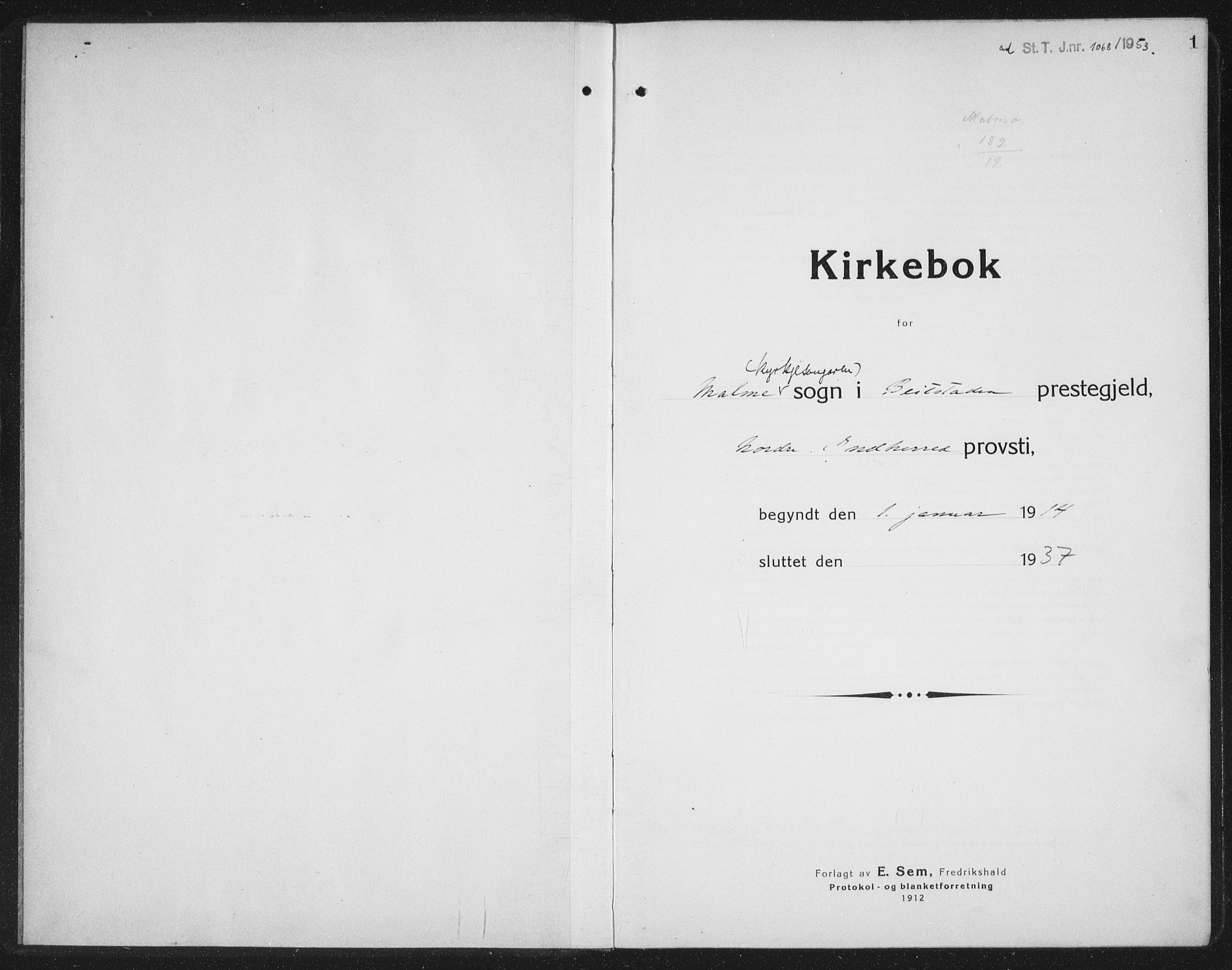 Ministerialprotokoller, klokkerbøker og fødselsregistre - Nord-Trøndelag, SAT/A-1458/745/L0434: Parish register (copy) no. 745C03, 1914-1937, p. 1