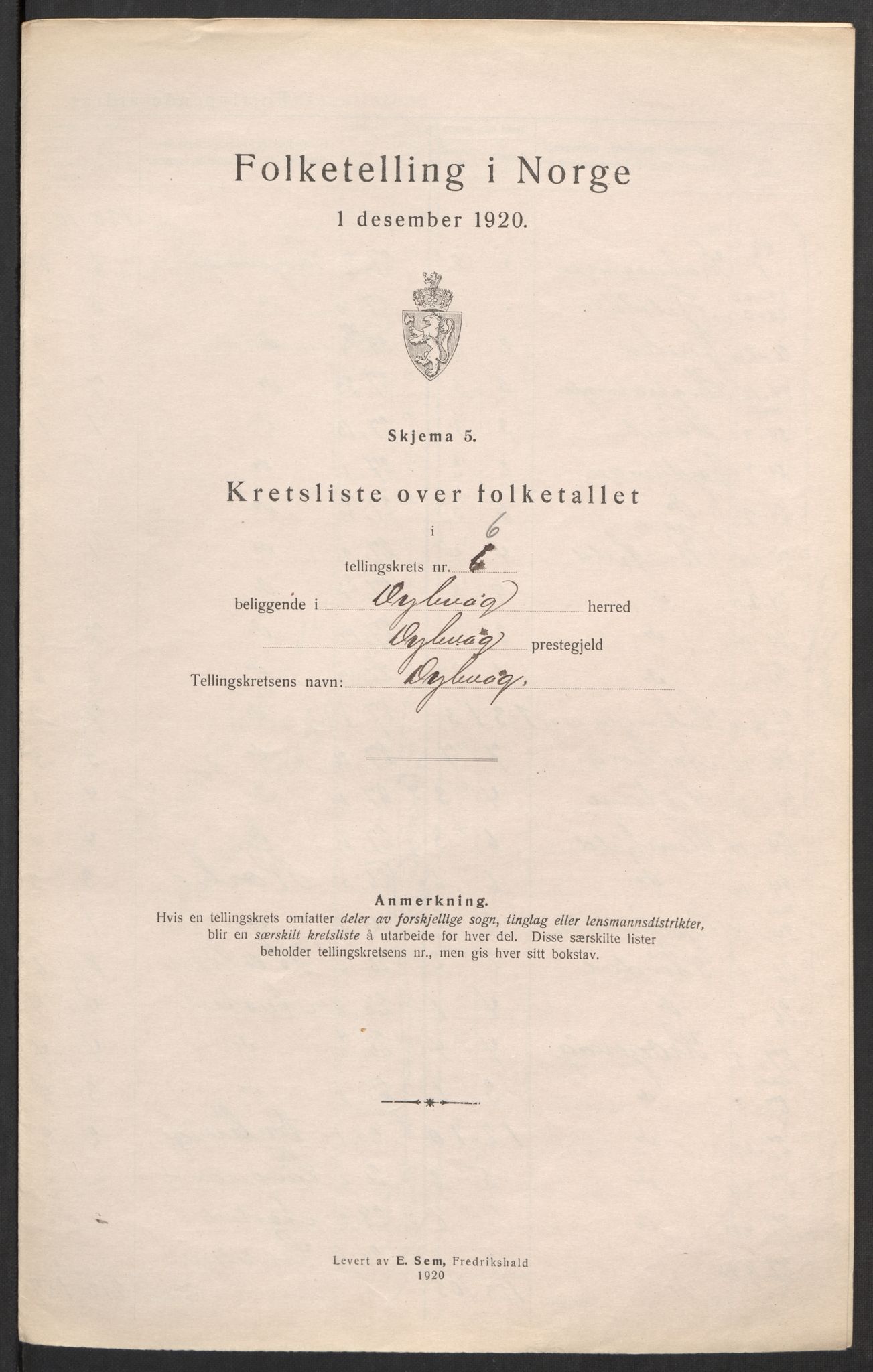 SAK, 1920 census for Dypvåg, 1920, p. 30