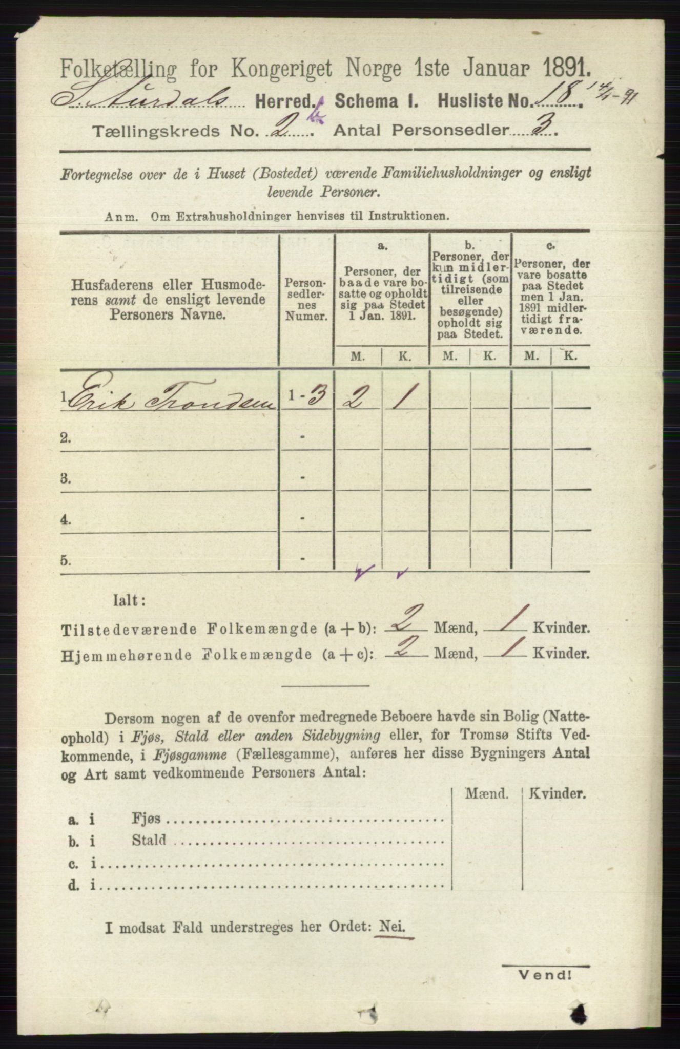 RA, 1891 census for 0540 Sør-Aurdal, 1891, p. 1453