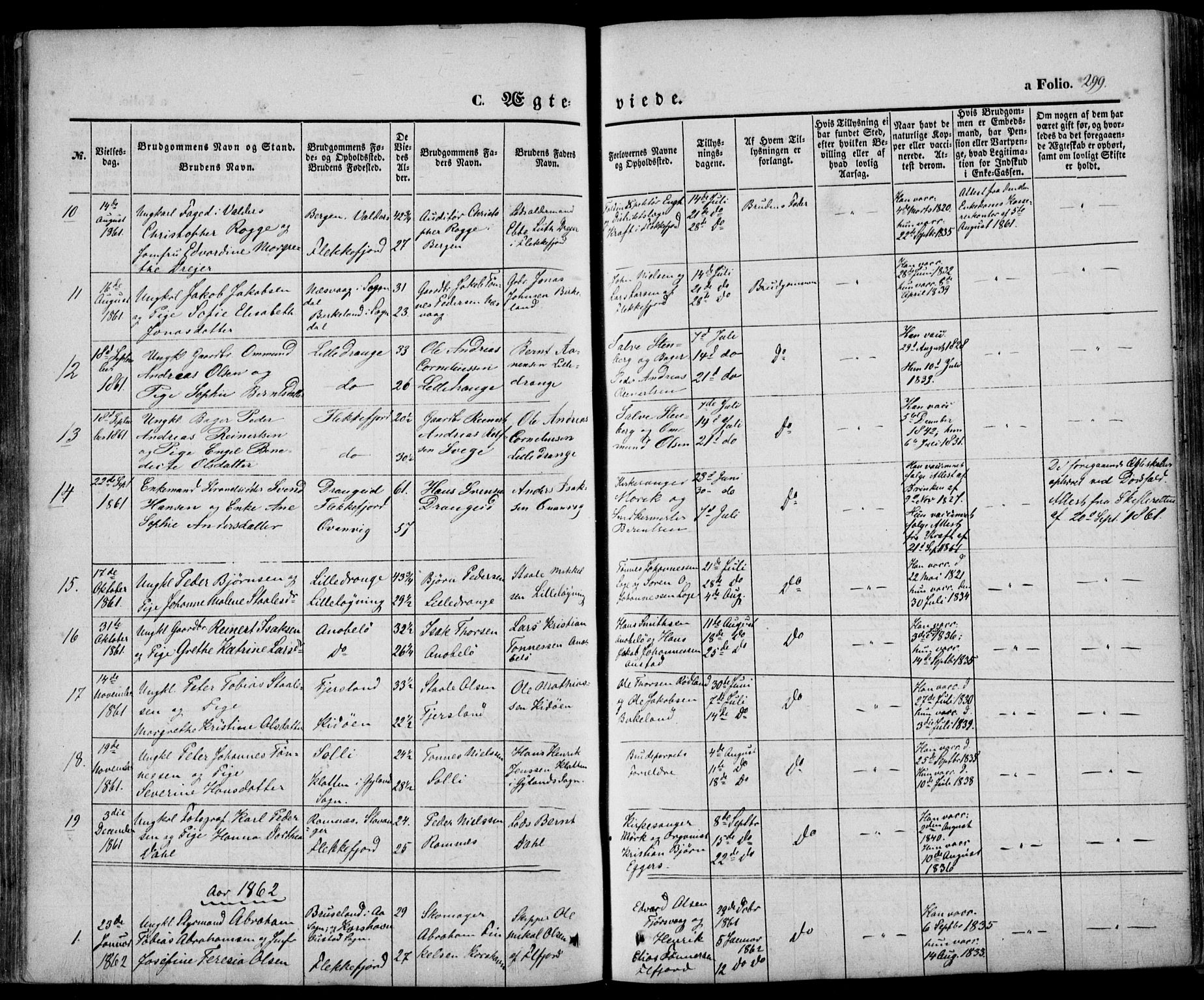 Flekkefjord sokneprestkontor, AV/SAK-1111-0012/F/Fa/Fac/L0005: Parish register (official) no. A 5, 1849-1875, p. 299