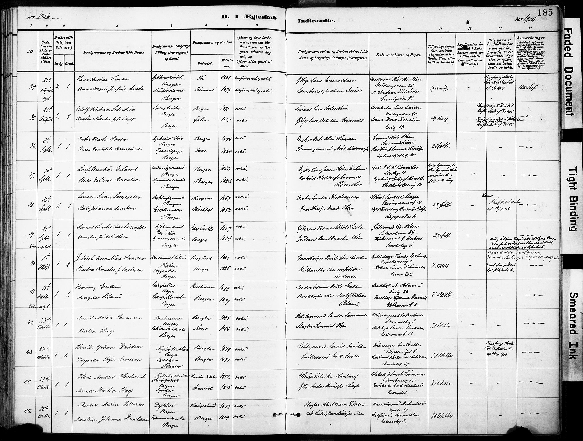 Domkirken sokneprestembete, AV/SAB-A-74801/H/Haa/L0037: Parish register (official) no. D 4, 1880-1907, p. 185