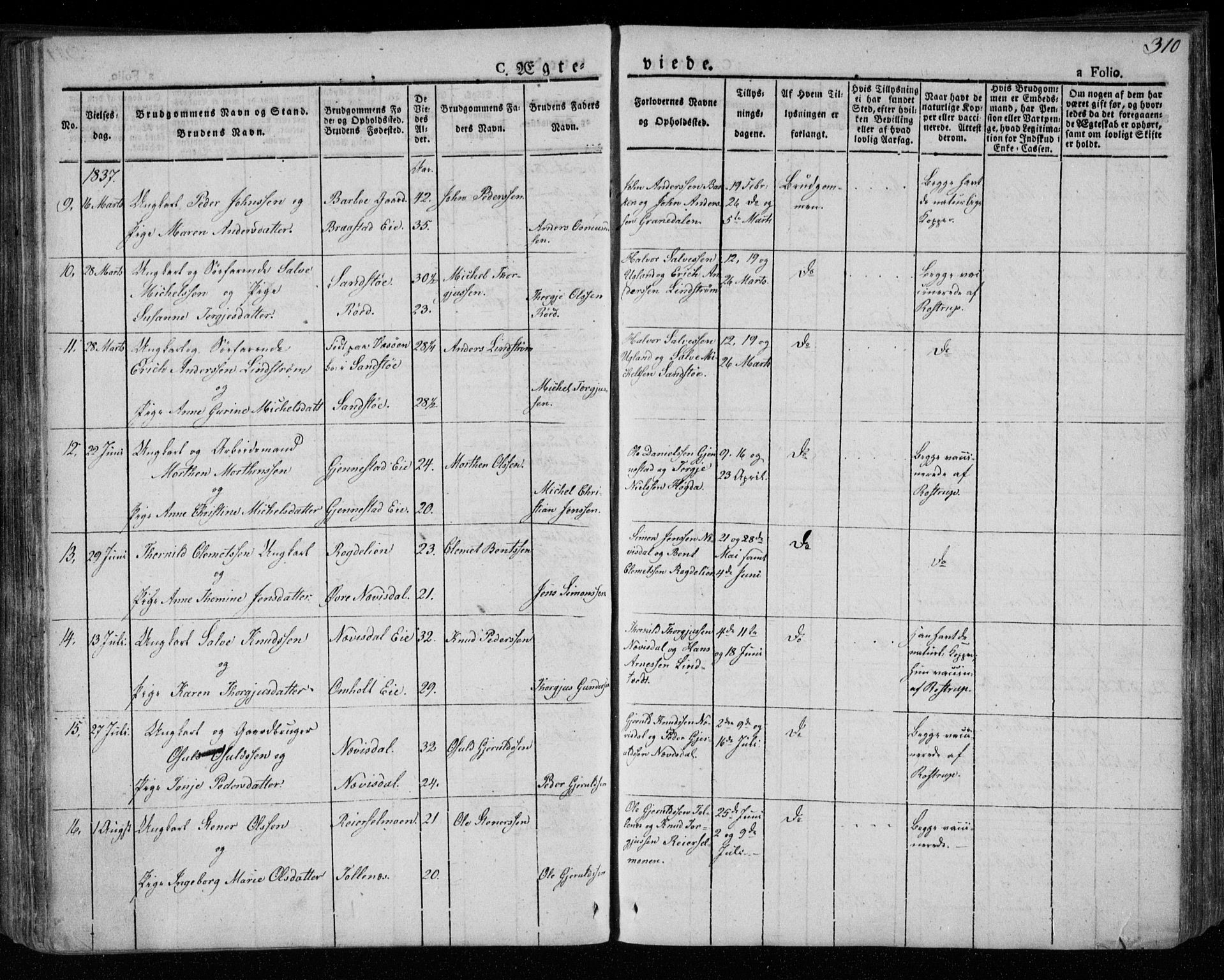 Øyestad sokneprestkontor, AV/SAK-1111-0049/F/Fa/L0013: Parish register (official) no. A 13, 1827-1842, p. 310