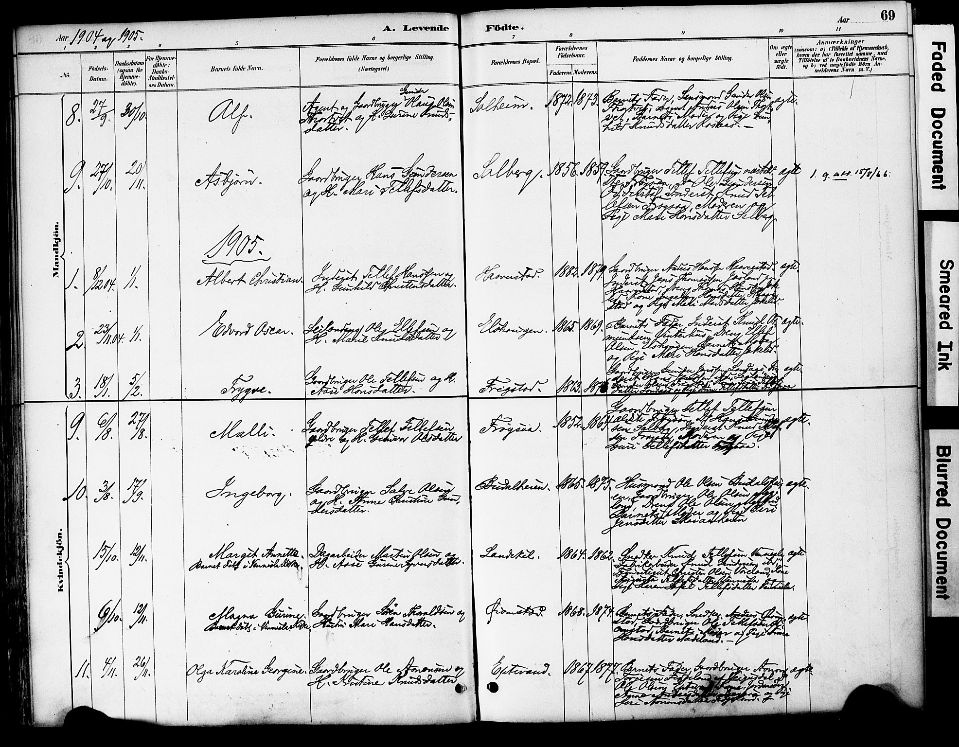 Evje sokneprestkontor, AV/SAK-1111-0008/F/Fa/Fac/L0003: Parish register (official) no. A 3, 1884-1909, p. 69