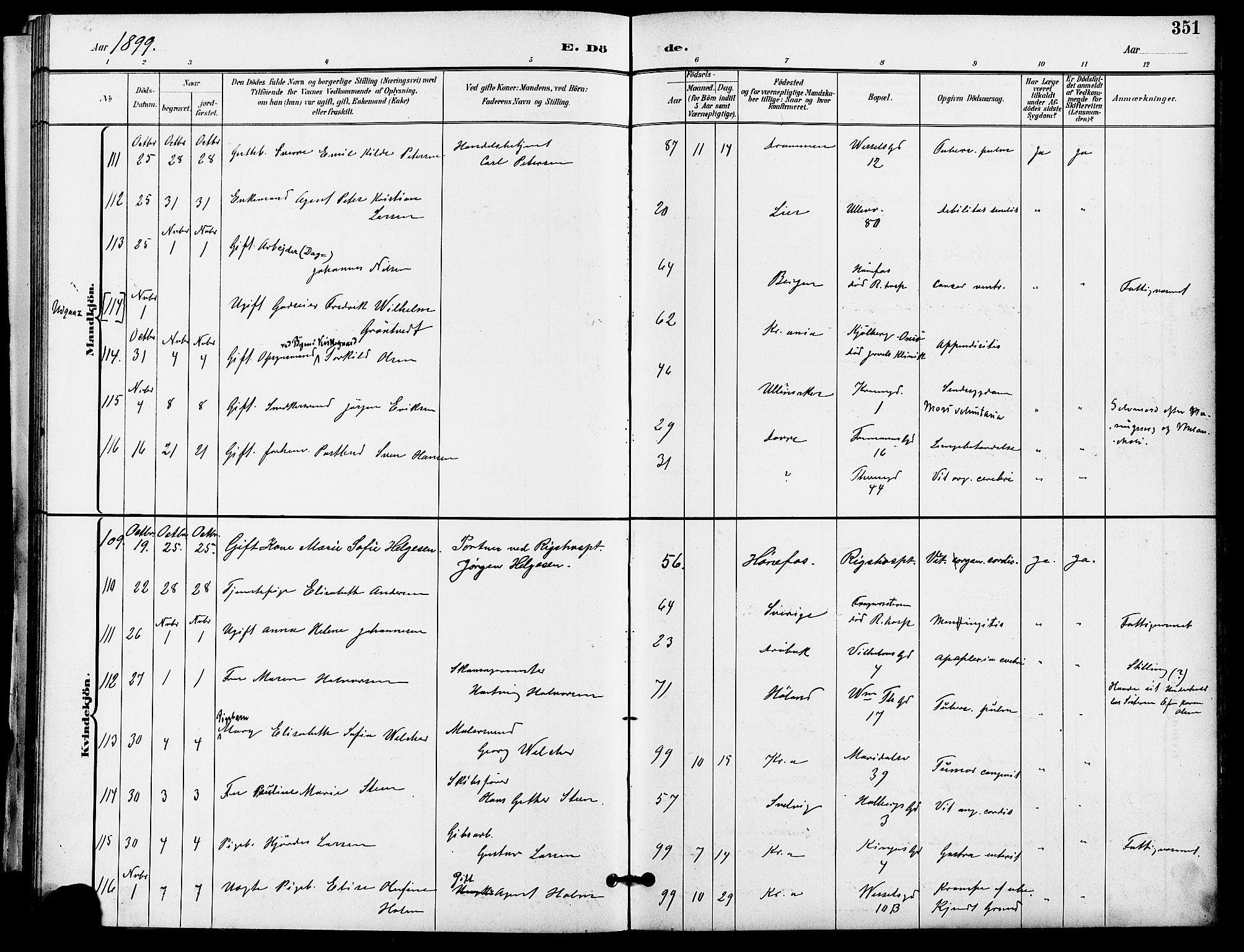 Gamle Aker prestekontor Kirkebøker, SAO/A-10617a/F/L0011: Parish register (official) no. 11, 1896-1901, p. 351