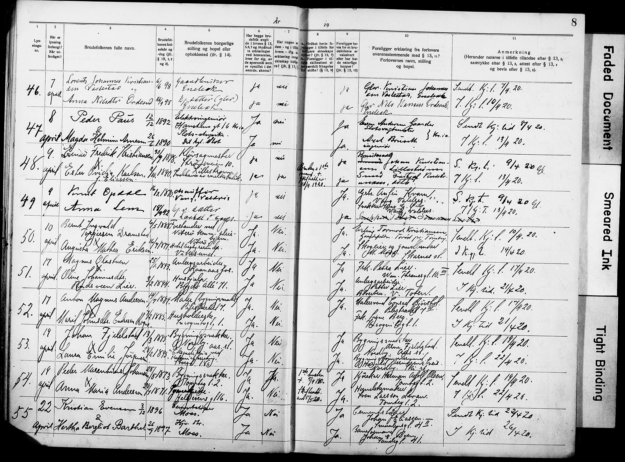 Oslo domkirke Kirkebøker, SAO/A-10752/H/Ha/L0006: Banns register no. 6, 1919-1928, p. 8