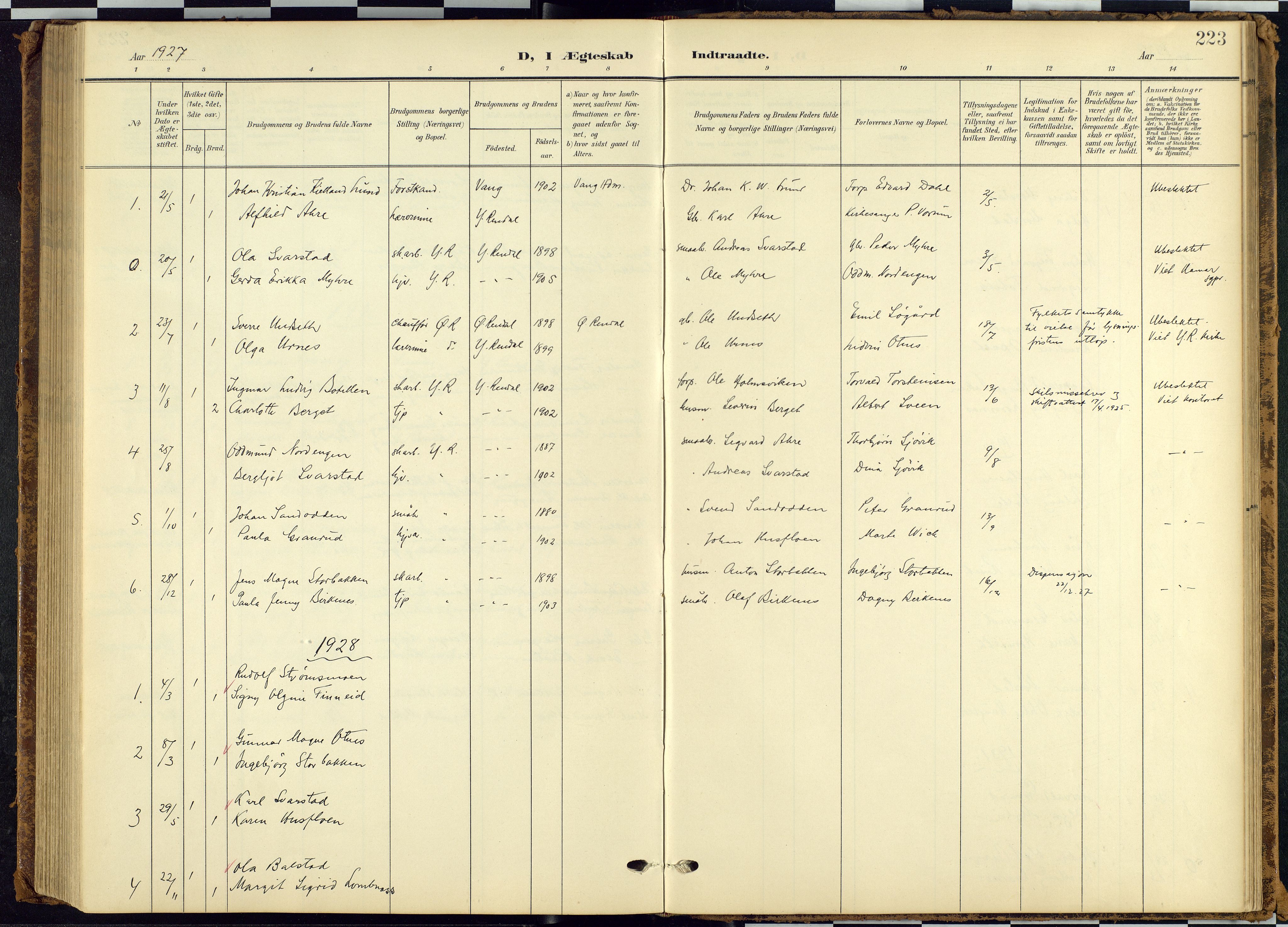 Rendalen prestekontor, SAH/PREST-054/H/Ha/Hab/L0010: Parish register (copy) no. 10, 1903-1940, p. 223