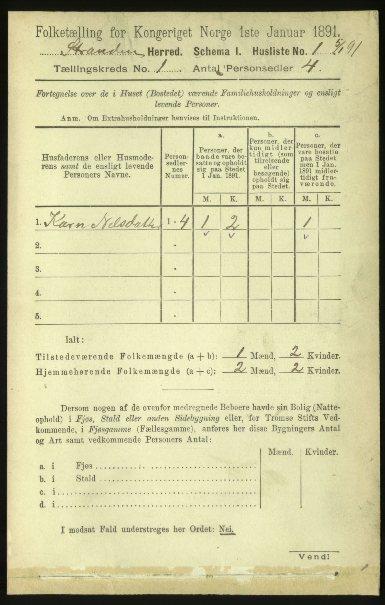 RA, 1891 census for 1525 Stranda, 1891, p. 20