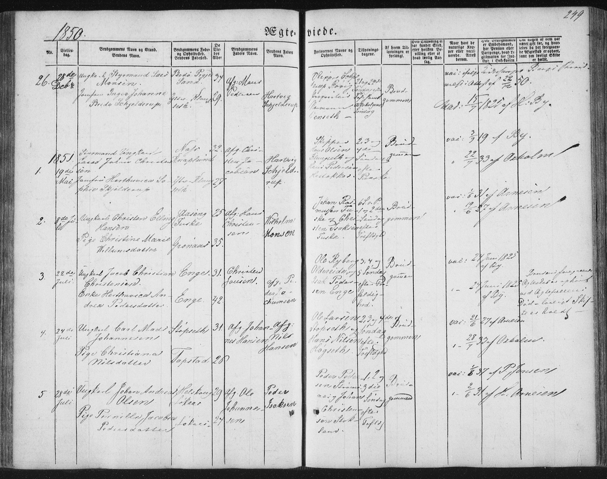 Ministerialprotokoller, klokkerbøker og fødselsregistre - Nordland, AV/SAT-A-1459/852/L0738: Parish register (official) no. 852A08, 1849-1865, p. 249