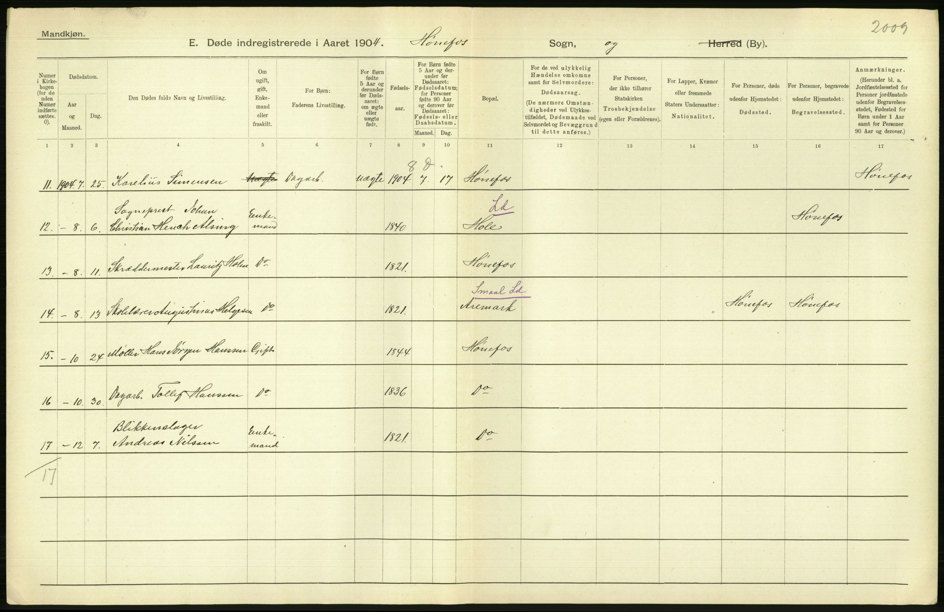 Statistisk sentralbyrå, Sosiodemografiske emner, Befolkning, AV/RA-S-2228/D/Df/Dfa/Dfab/L0007: Buskerud amt: Fødte, gifte, døde, 1904, p. 670