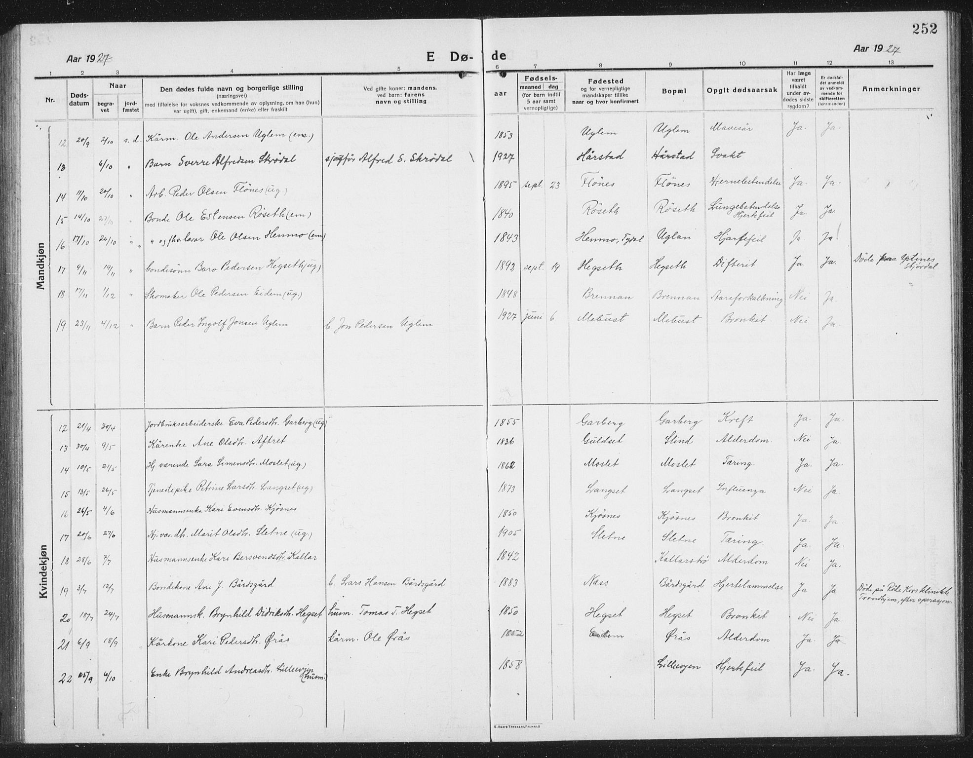 Ministerialprotokoller, klokkerbøker og fødselsregistre - Sør-Trøndelag, SAT/A-1456/695/L1158: Parish register (copy) no. 695C09, 1913-1940, p. 252