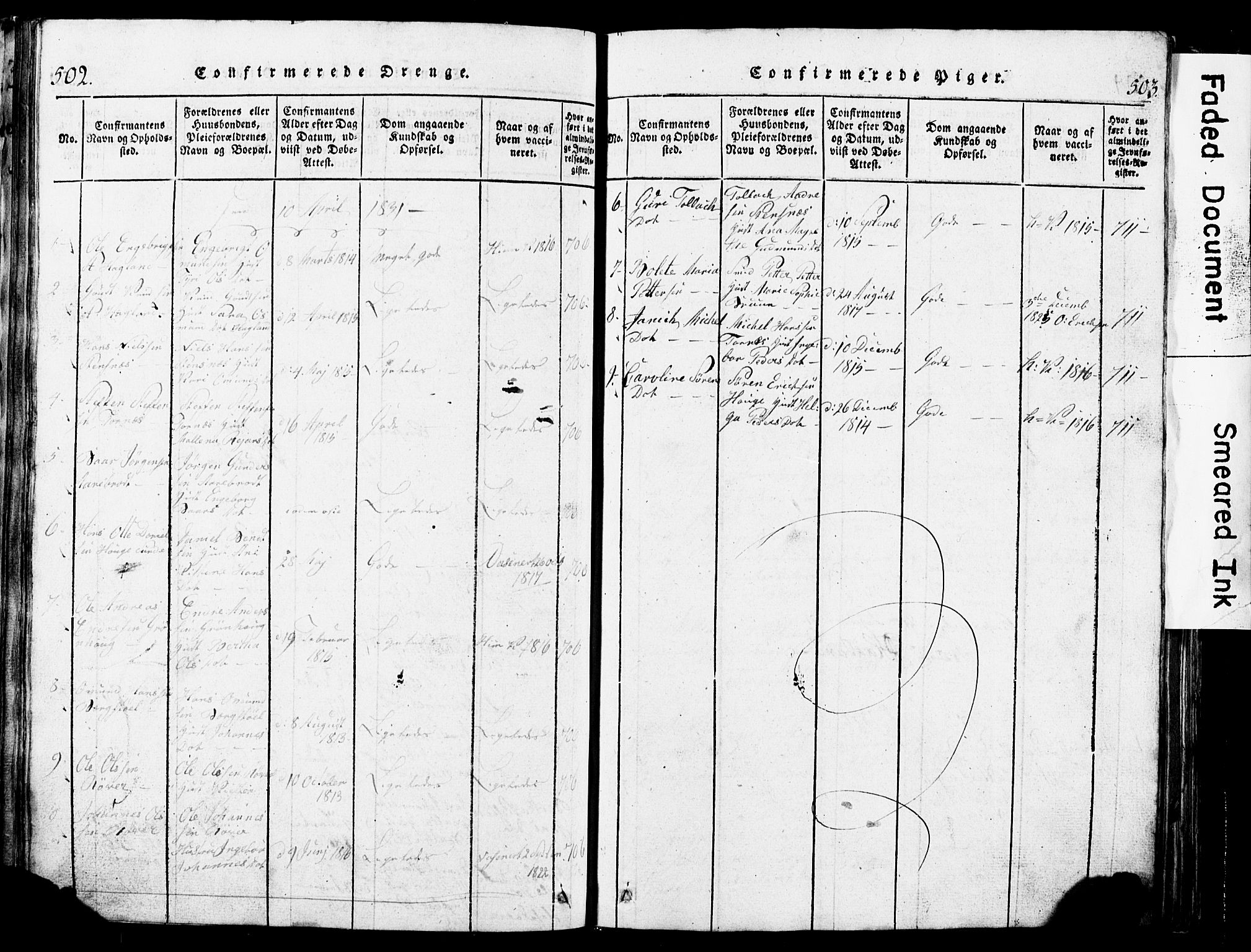 Torvastad sokneprestkontor, SAST/A -101857/H/Ha/Hab/L0002: Parish register (copy) no. B 2, 1817-1834, p. 502-503
